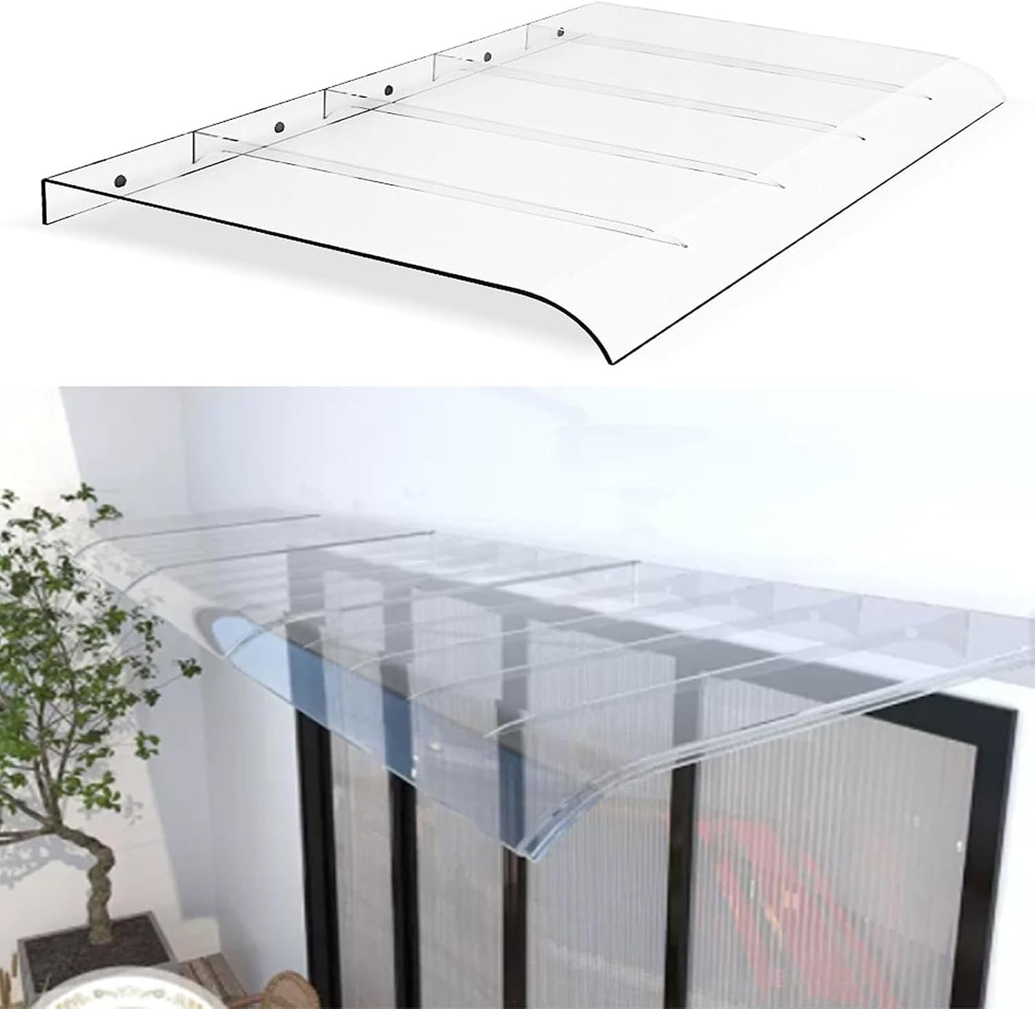 Front Door Canopy Patio Awning Canopy,transparent Polycarbonate Window Door Awning Canopy Sun Shade Shelter,snow And Winds Protection,with Accessories(Size:50x290cm/20''x114'',Color:Transparent)