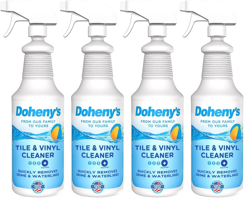 Doheny's Pool Tile Cleaner & Vinyl Cleaner | 100% Professional-Grade | Quickly Removes Any Grime Or Waterlines | For Pool Tile Removes Grease, Grime And Scale | Set Of (4) - 1 QT Bottles