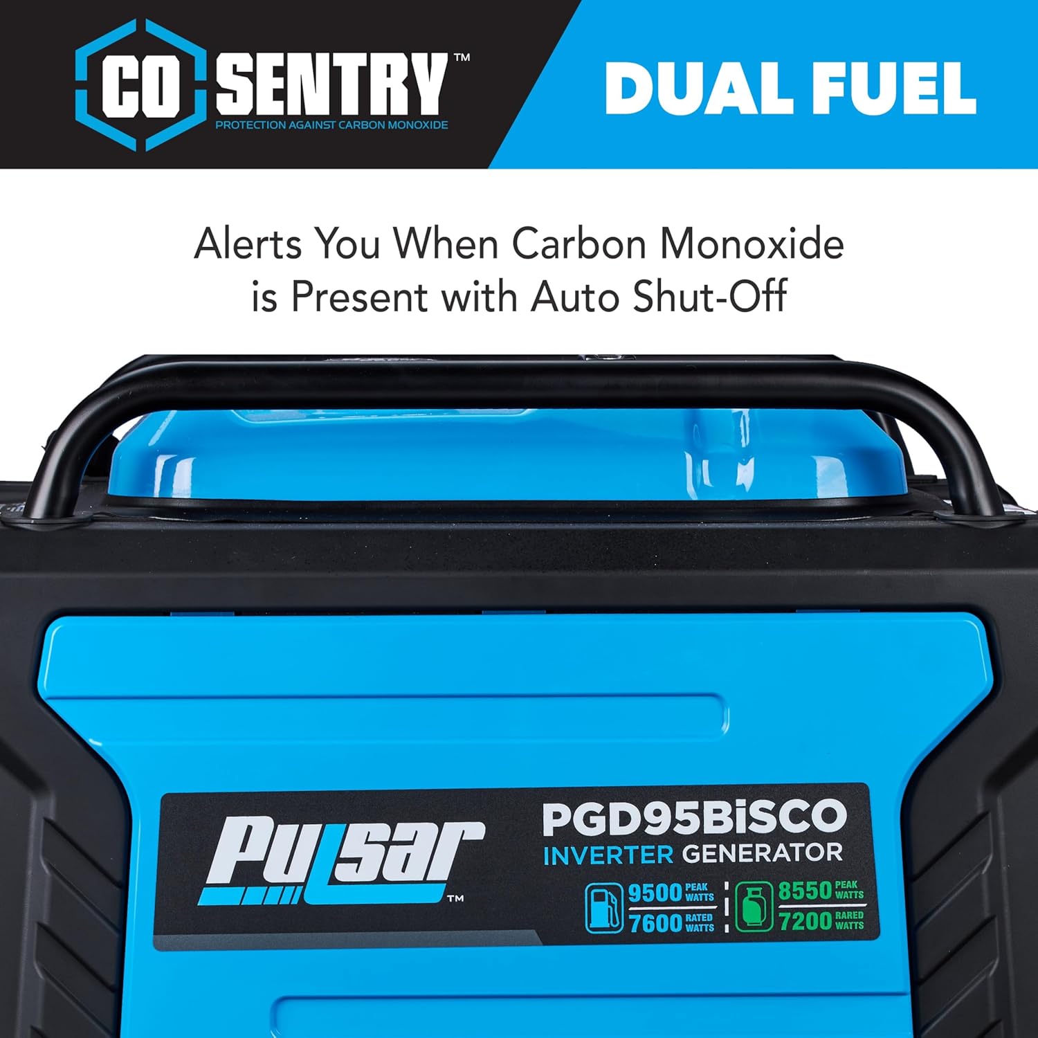 Pulsar PGD95BISCO Super Quiet Dual Fuel 9500W Home Use Backup Portable Inverter Generator With Remote Control and electric start (CO, low battery and low oil Shutoff), RV ready