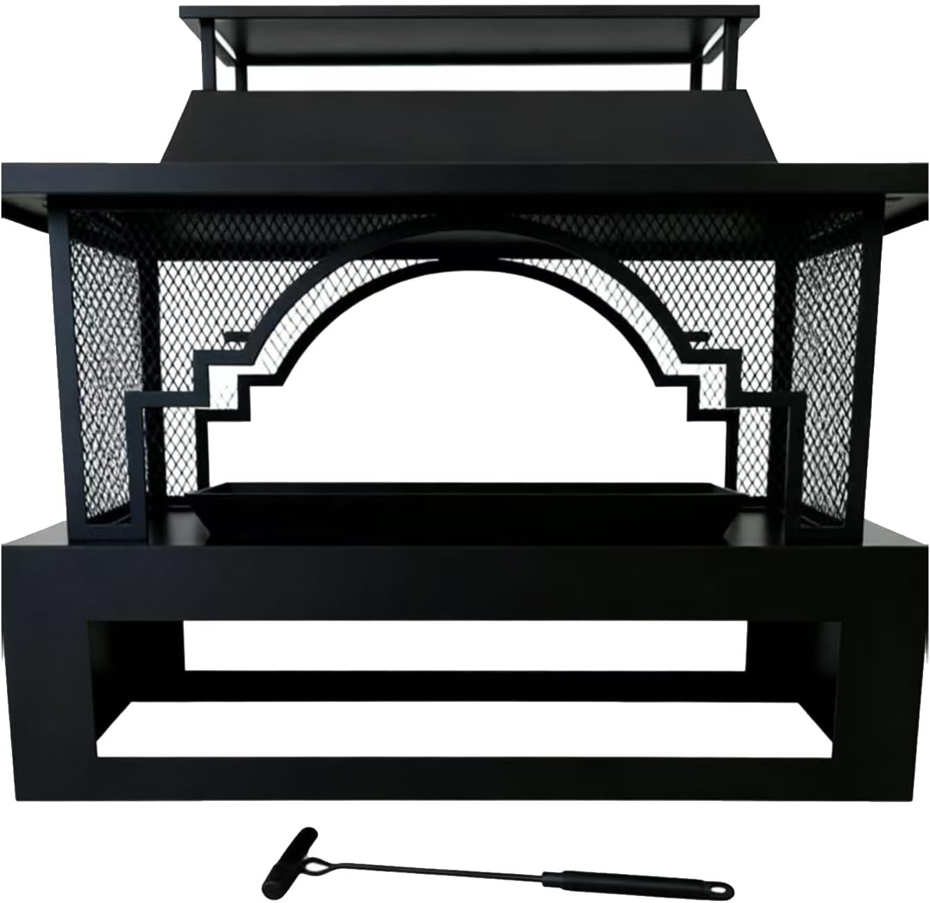 Outdoor Fire Pit Wood-Burning Stove, Garden Metal Decorative Fire Pit Farmhouse Decor Style Custom-Made (Black)