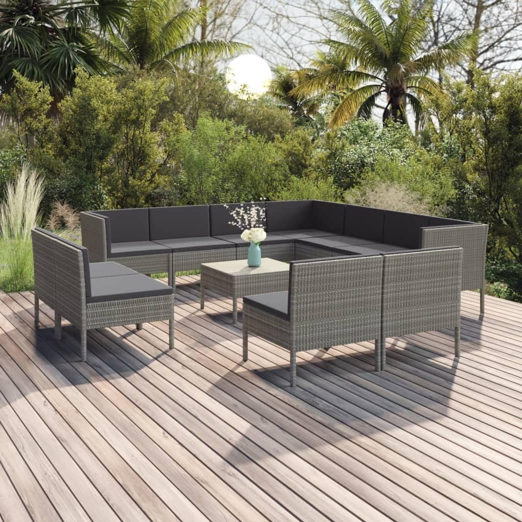 12 Piece Patio Lounge Set with Cushions Poly Rattan Gray, Patio Lounge Set: Comfort, Style, and Durability for Your Outdoor, Furniture Sets for Patio, Lawn & Garden