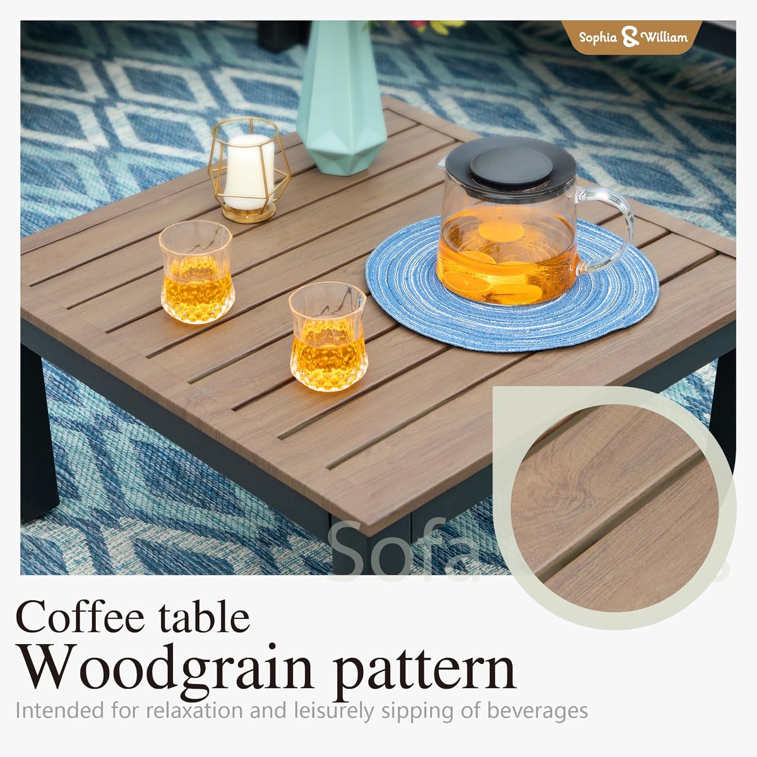 Sophia & William 9 Pieces Outdoor Patio Furniture Set with Cushions with 10ft 3 Tier Auto-tilt Umbrella(Beige), Metal Sectional Sofa Set Patio Conversation Set-4 x Loveseat Sofa, 4 x Tea Table