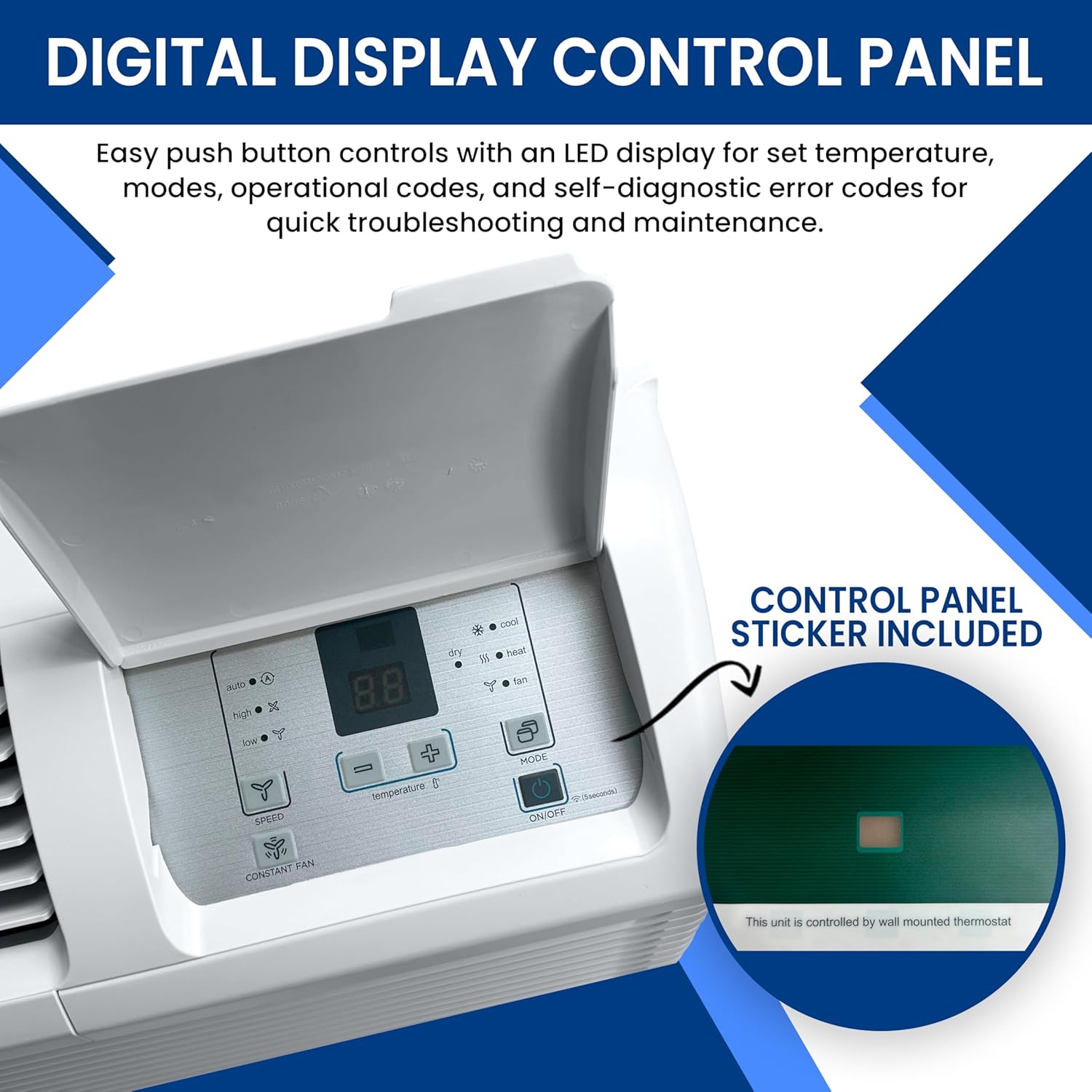 Klimaire 9,000 BTU PTAC Heat Pump A/C R-32 with 3.5kW Electric Heater, Remote, Sleeve, Grille, Drain Kit - 230V