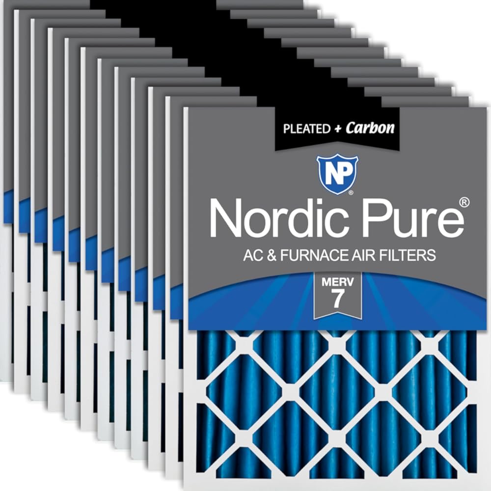 Nordic Pure 18x25x2 (Actual Size: 17 1/2 x 24 1/2 x 1 3/4) Pleated Air Filters MERV 7 Plus Carbon 12 Pack
