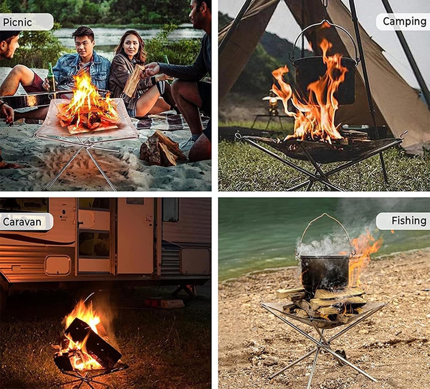 Portable Outdoor Fire Pit Foldable Stainless Steel Mesh Fire Pit Wood Burning, Collapsible Fireplace Space Saving Perfect for Camping, Backyard, Patio, Garden,55 * 55 * 48cm