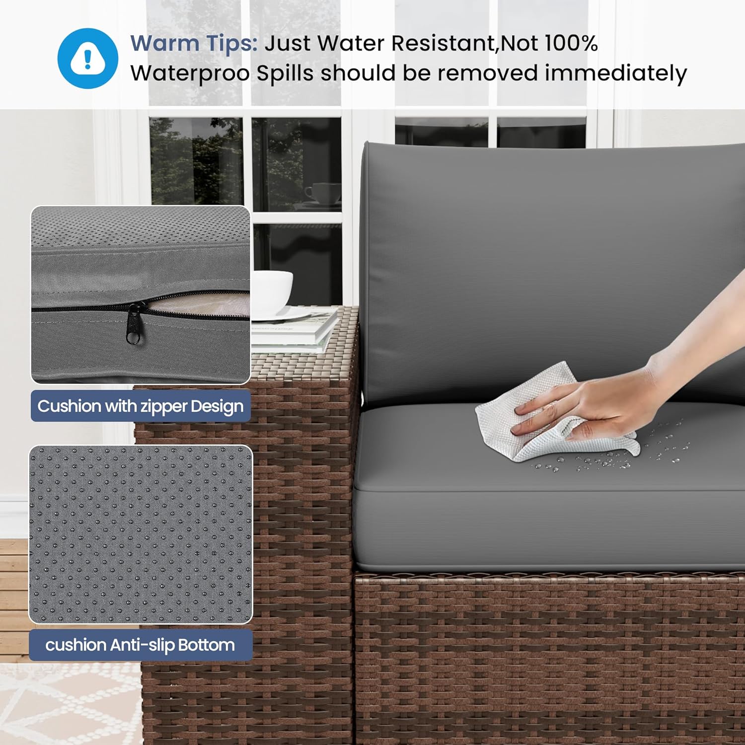 Amopatio 8 Inch Armrest Outdoor Sectional, 6 Piece Patio Furniture Set Sectional Sofa with Coffee Table for Garden Backyard, 4'' Thickened Cushion