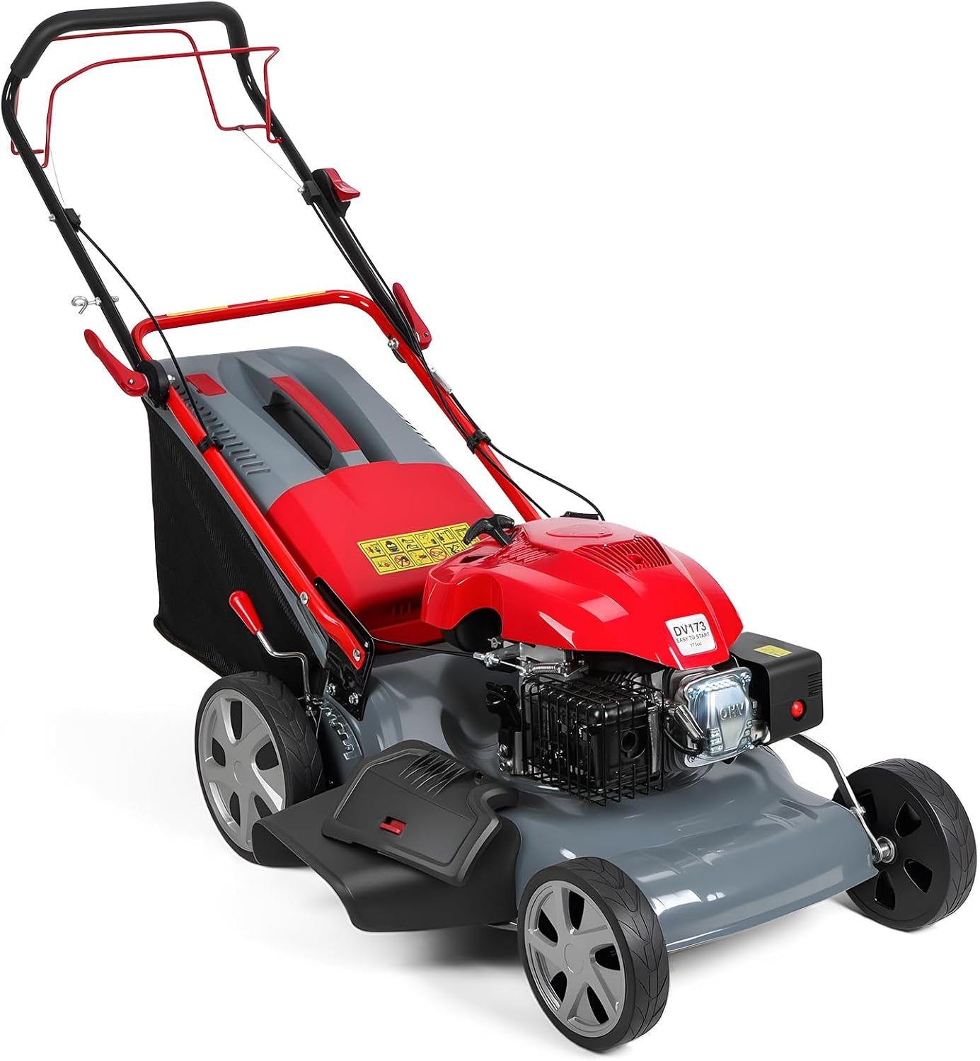 Self-Propelled Gas Lawn Mower with 173cc Engine,20 Inch Cutting Deck&60L Grass Bag-Push Walk-Behind Mower with Big Wheels,8-Level Height Adjustment,and Foldable Design for Effortless Lawn Care (173cc)