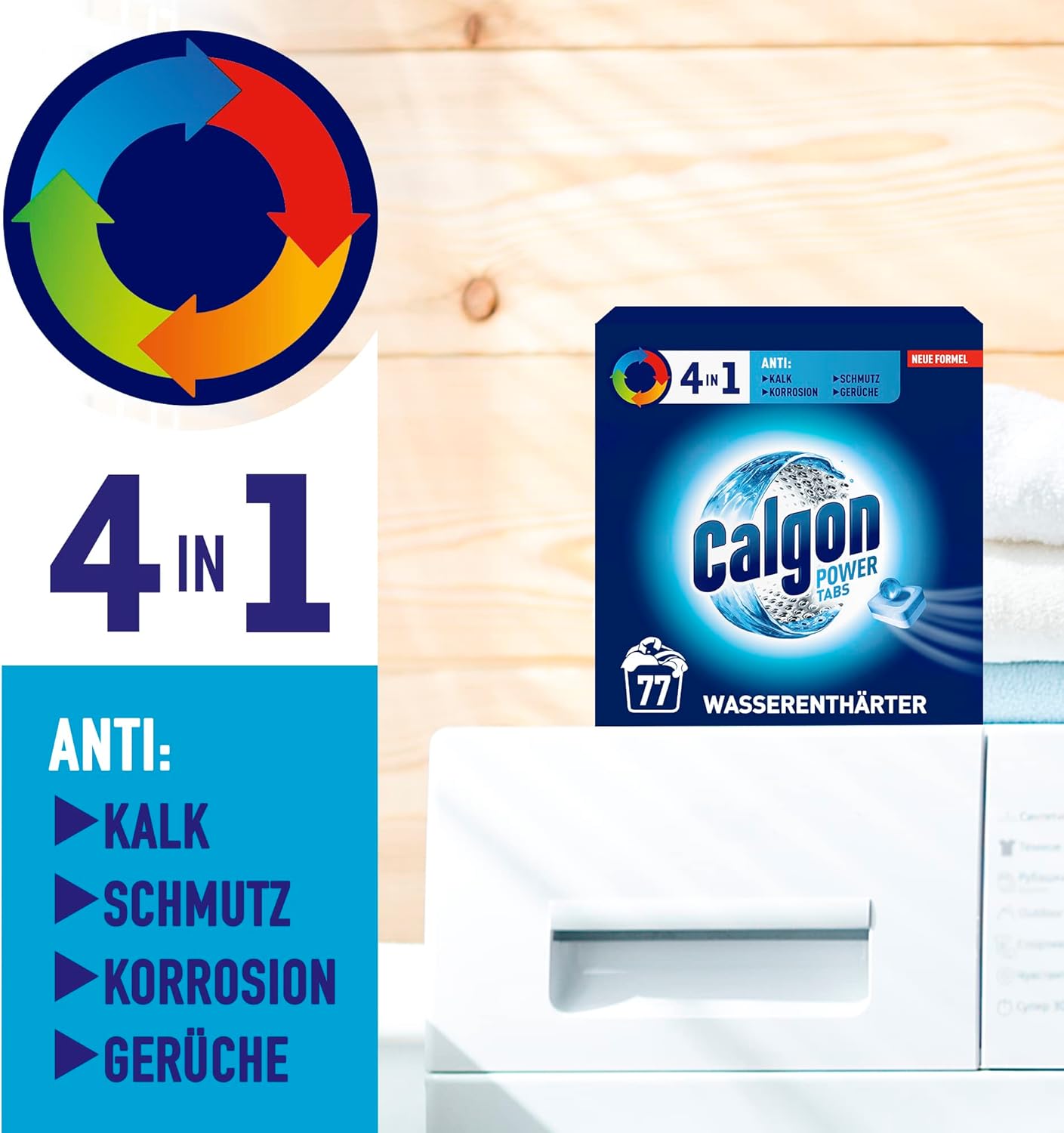 Calgon 4-in-1 Power Tabs - 77 Tabs | Water Softener Tablets for Washing Machines | Reduces Limescale Build-Up, Minimizes Residue | Helps Maintain Clean Drum and Fresh Laundry
