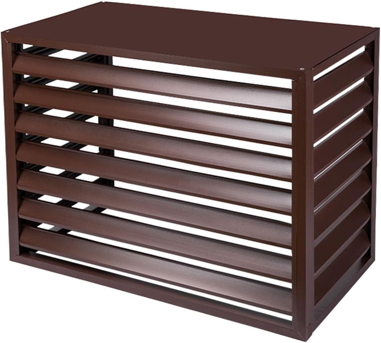 Aluminum Central Air Conditioner Protection Cover, Outdoor All Weather Freestanding Privacy Screen Fence Panels Trash Can Enclosure Flower Stand Decorative Outdoor AC Unit Cover ( Color : Brown , Si