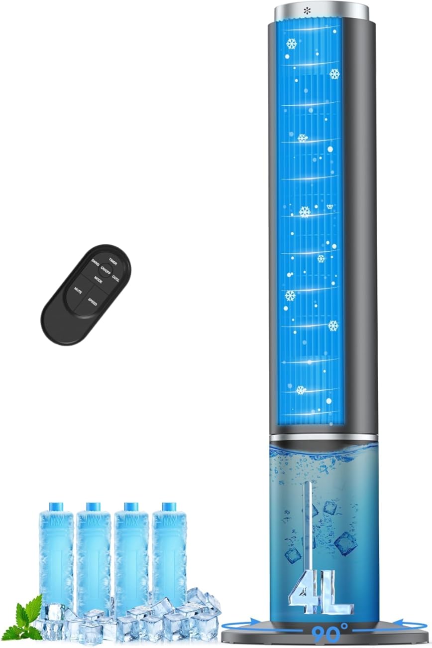 42 INCH Windowless Portable Air Conditioners w/4 Modes & 3 Speeds, 1-Gal Tank for 15H Cooling, 12H Timer, Swamp Cooler Air Conditioner No Window Needed, 90° Oscillating AC Unit for Bedroom