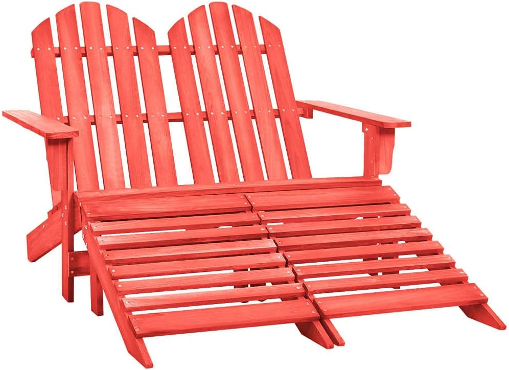 Patio Chair 2-Seater Patio Adirondack Chair&Ottoman Fir Wood Red
