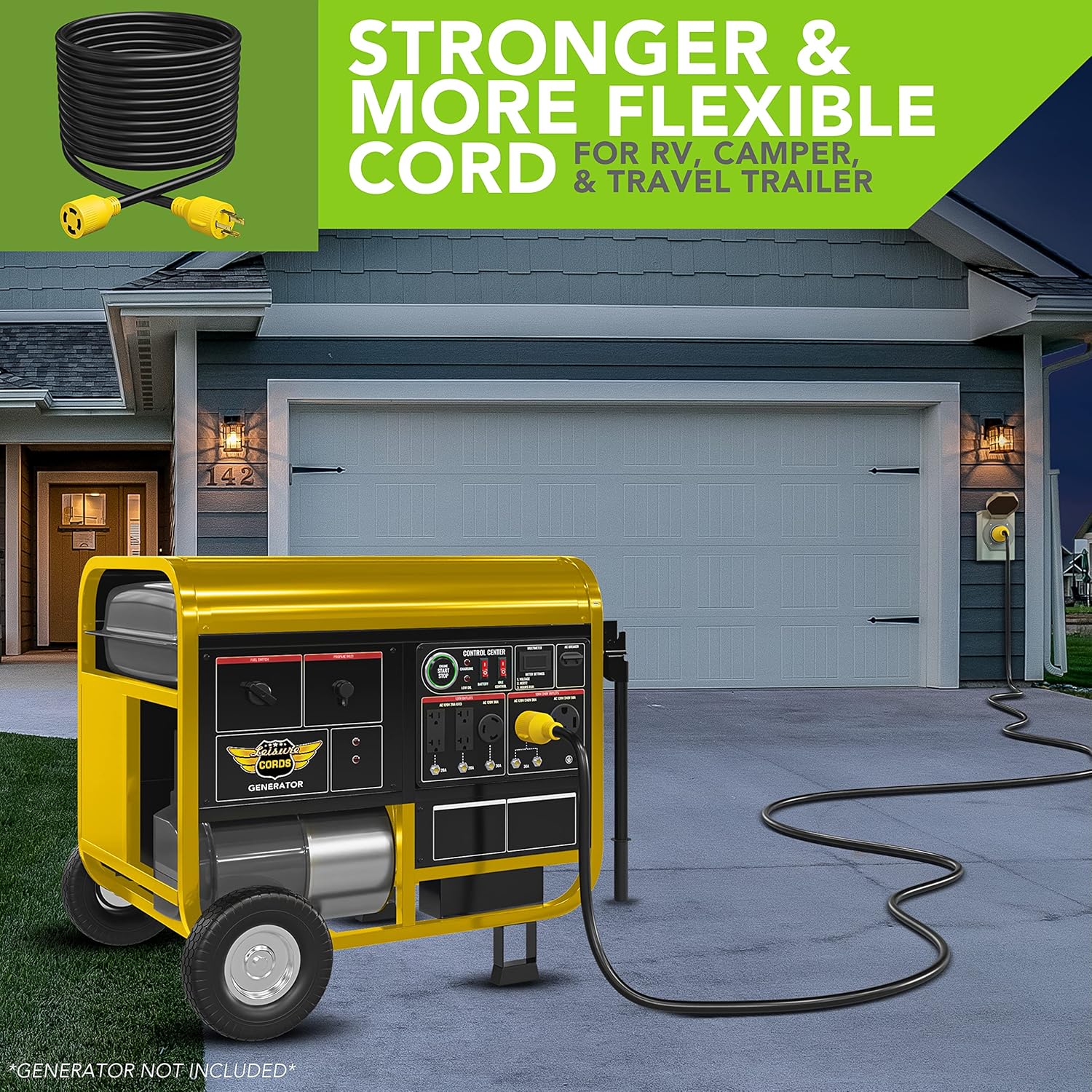 4-Prong 50 Feet 30 Amp Generator Cord, 10 Gauge Heavy Duty L14-30 Generator Power Cord Up to 7,500W (50-Feet)