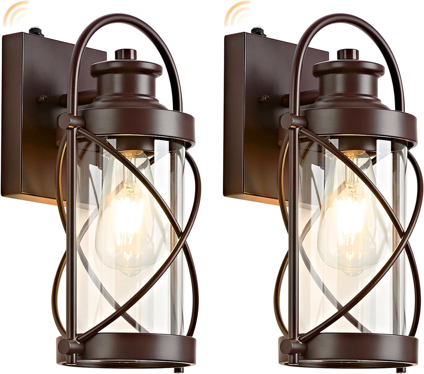 Dusk to Dawn Outdoor Wall Lights Fixtures, Waterproof Exterior Lighting Fixtures with Photocell Sensor,Vintage Coffee-Bronze Metal Cage Lantern Outside Lights for Porch Patio House Garage（2 Pack）