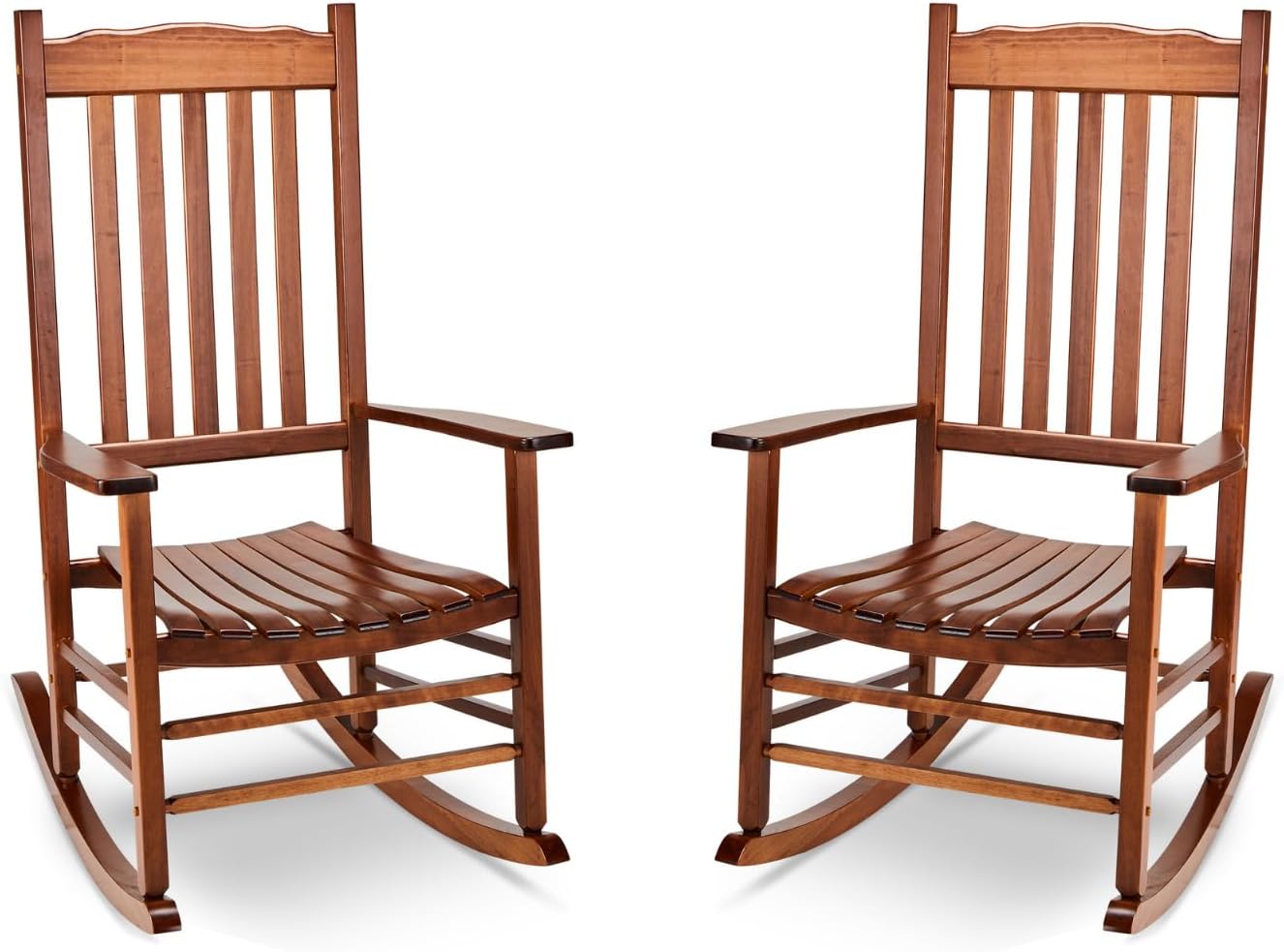 Outvita Outdoor Rocking Chair Set of 2, Solid Wood High Back Rocker, All Weather Lounge Chair for Porch Patio Fire Pit Garden Backyard Deck Indoor, Wave Shape, Natural