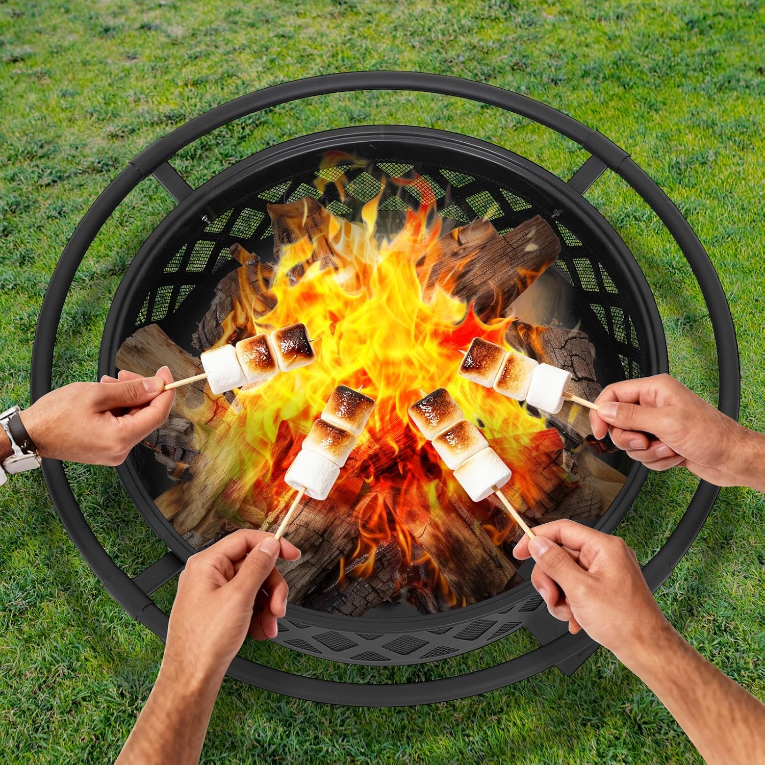 36-Inch Wood Burning Fire Pit with Lid and Poker, Heavy Duty Cold-Rolled Steel Outdoor Firepit for Patio, Backyard, Picnic, Camping Includes Spark Screen and Carry Handle