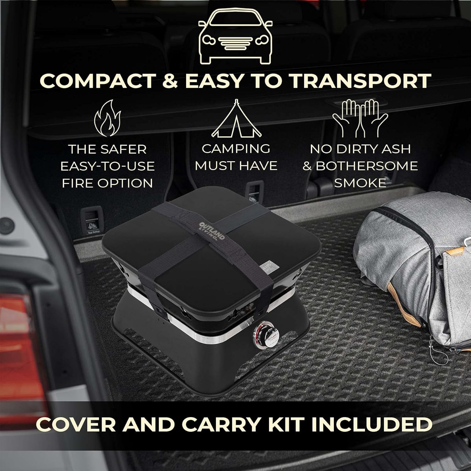 Outland Living Firebowl 805 Firecube 14” Portable Square Smokeless Propane Fire Pit – Outdoor Gas Fire Pit with Cover & Carry Kit, Lava Rocks, 58,000 BTU, Black