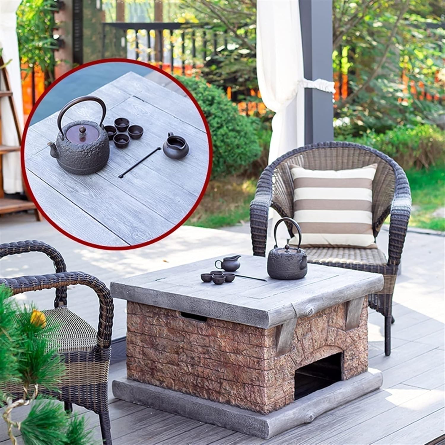 Outdoor Fire Pit Imitation Stone Outdoor Wood Fire Pit Sets, Backyard Patio Garden Fireplace BBQ Grill Stove, Magnesia Material, Anti-Freezing and Heat-Resistant