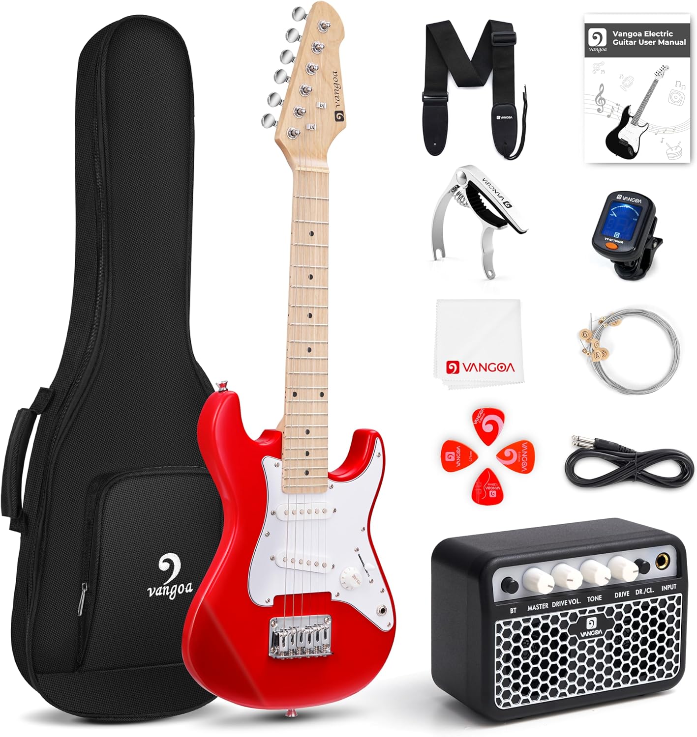 Kids Electric Guitar Vangoa 30 Inch Electric Guitar for Beginner Kit for Young Players with Amp, Bag, Strap, Extra Strings, Capo, Tuner, Picks, Cable (Red)
