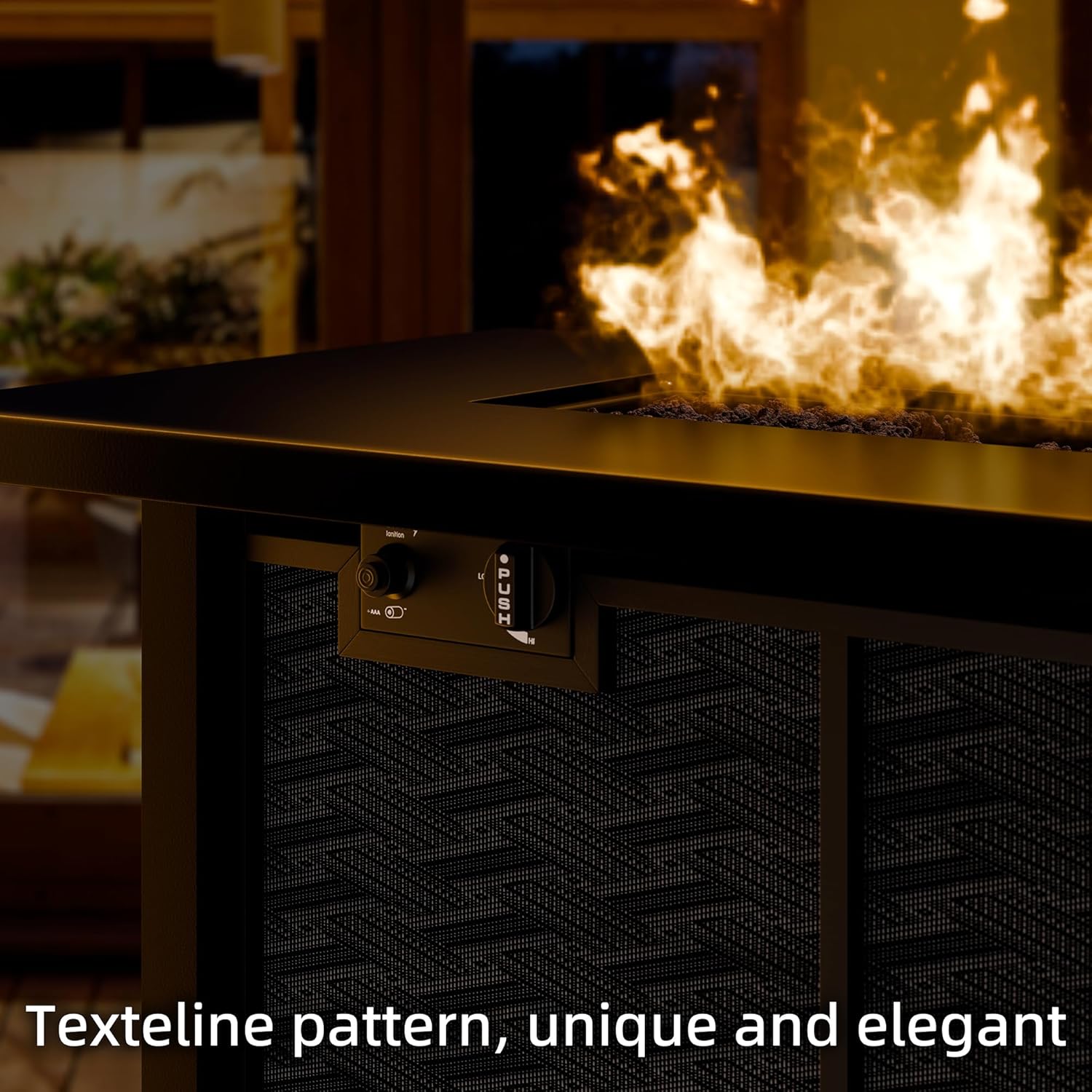 Meilocar Propane Fire Table, 43 in Outdoor Fire Pit Table with Lava Rocks, 50,000 BTU Rectangular Fire Table with Lid and Rain Cover, 2-in-1 Firepit Table for Patio, Backyard, Balcony