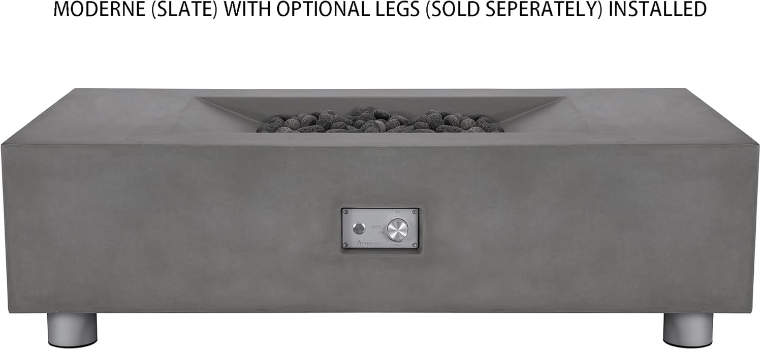 Pyromania Moderne Outdoor Concrete Fire Table, 58 x 32 Inches - Propane Model in Slate Gray Color