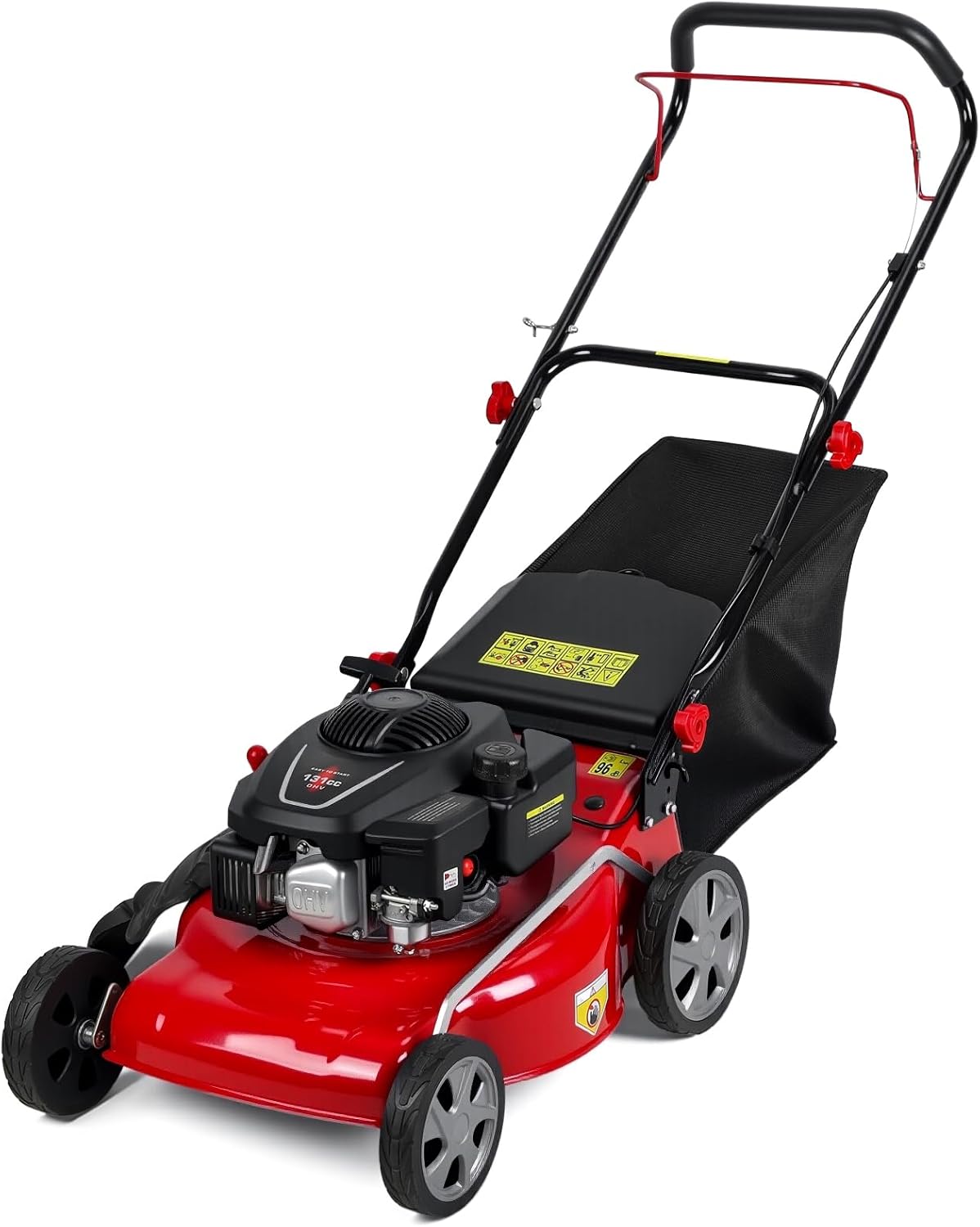 3-in-1 Self-Propelled Gas Push Lawn Mower, 131cc Walk-Behind Lawn Mower with 50L Grass Catcher | Mulch, Bag, Side-Discharge | Big Wheels & Rear-Wheel Drive for Yard Patio Garden, Weed Wacker