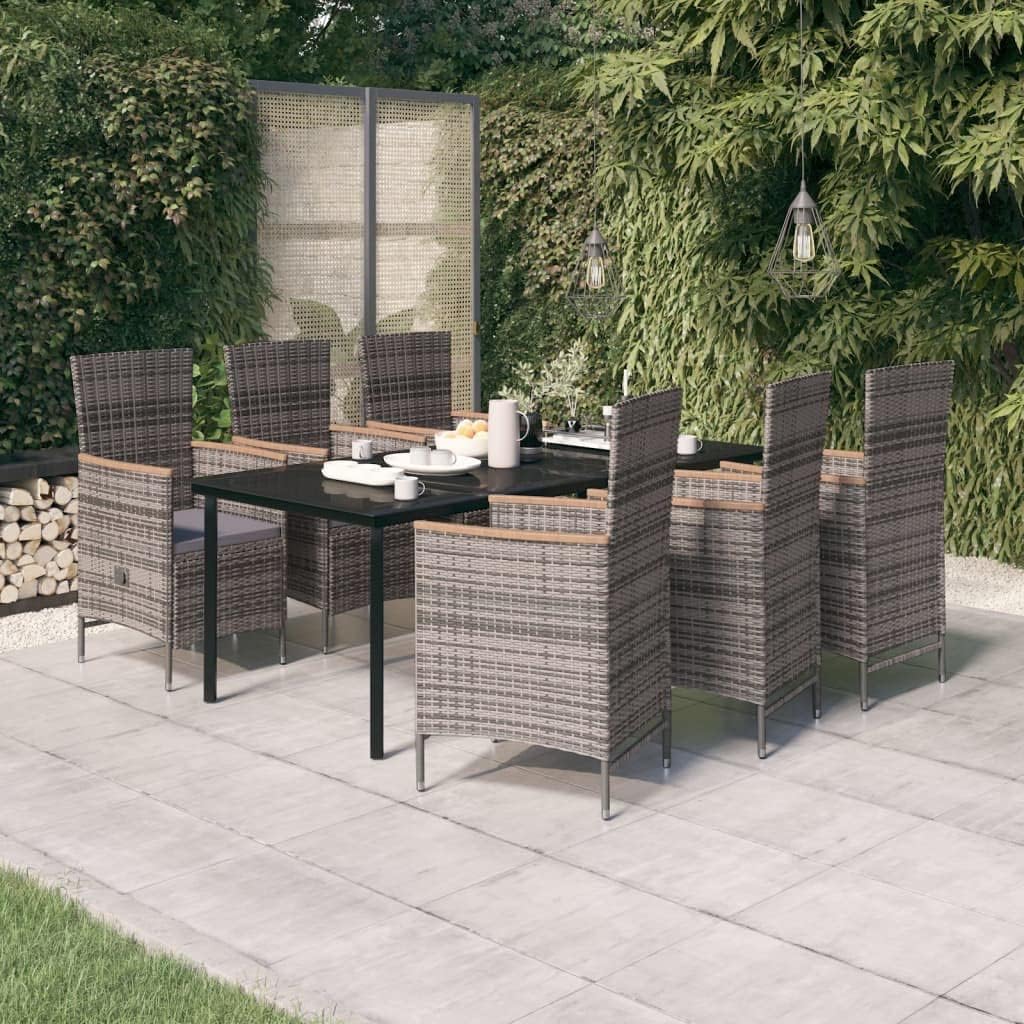 7 Piece Patio Dining Set with Cushions Gray,Outdoor Dining Set with Reclining Chairs and WeatherResistant Construction for Patio and Garden Patio Furniture Sets, Outdoor Furniture Sets