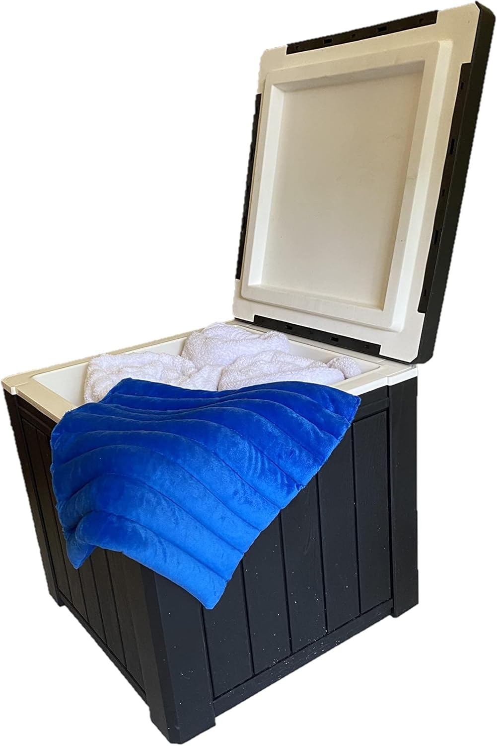 Hot Tub Towel and Robe Warmer/Deck Box with Microwavable Heat Pad - Thermal Resistance, Weather-resistant, Large Capacity for Outdoor Spa/hot Tub, Spa (Black) also a great cooler