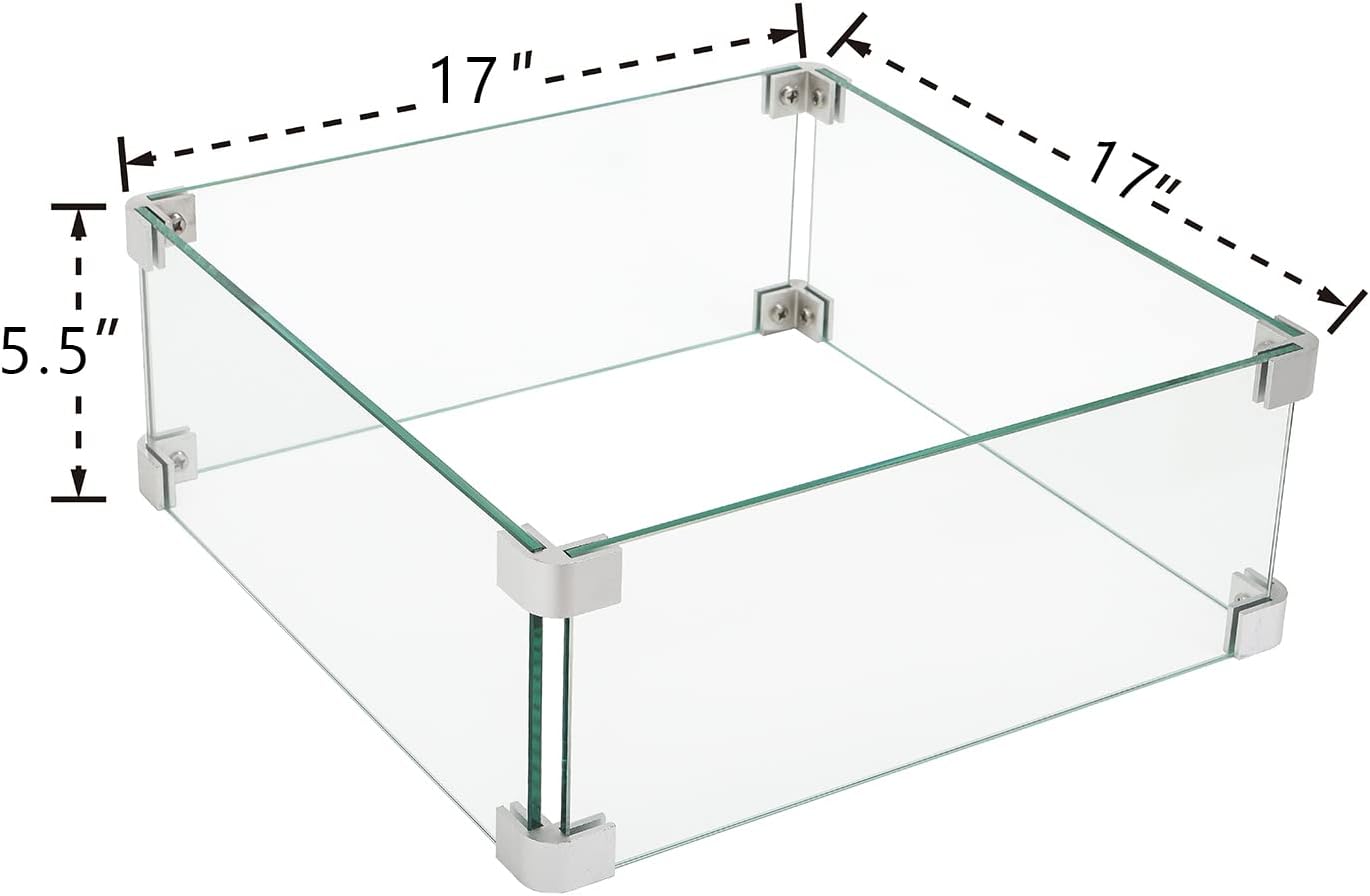 HOMPUS Square Glass Wind Guard, 17x5.5 inches Tempered Glass for Outdoor Fire Pit Table