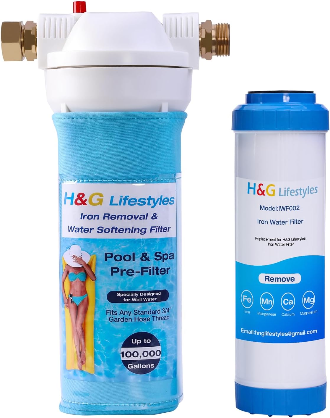 H&G lifestyles Hose Filter for Filling Pool,Iron Filter for Garden Hose,Remove Iron Manganese Calcium for Well Water, Water Softener Fits Standard 3/4