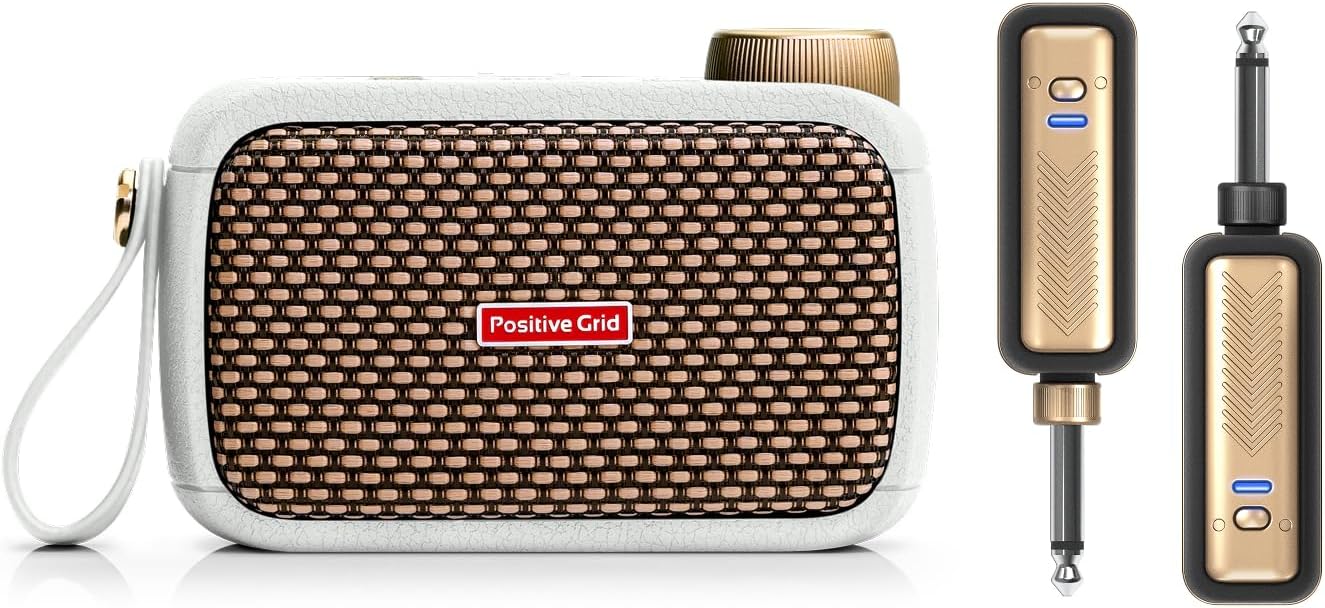 Positive Grid Spark GO Pearl + Spark Link Bundle – 5W Ultra-Portable Smart Guitar Amp & Bluetooth Speaker with Smart App for Electric Guitar, Acoustic or Bass