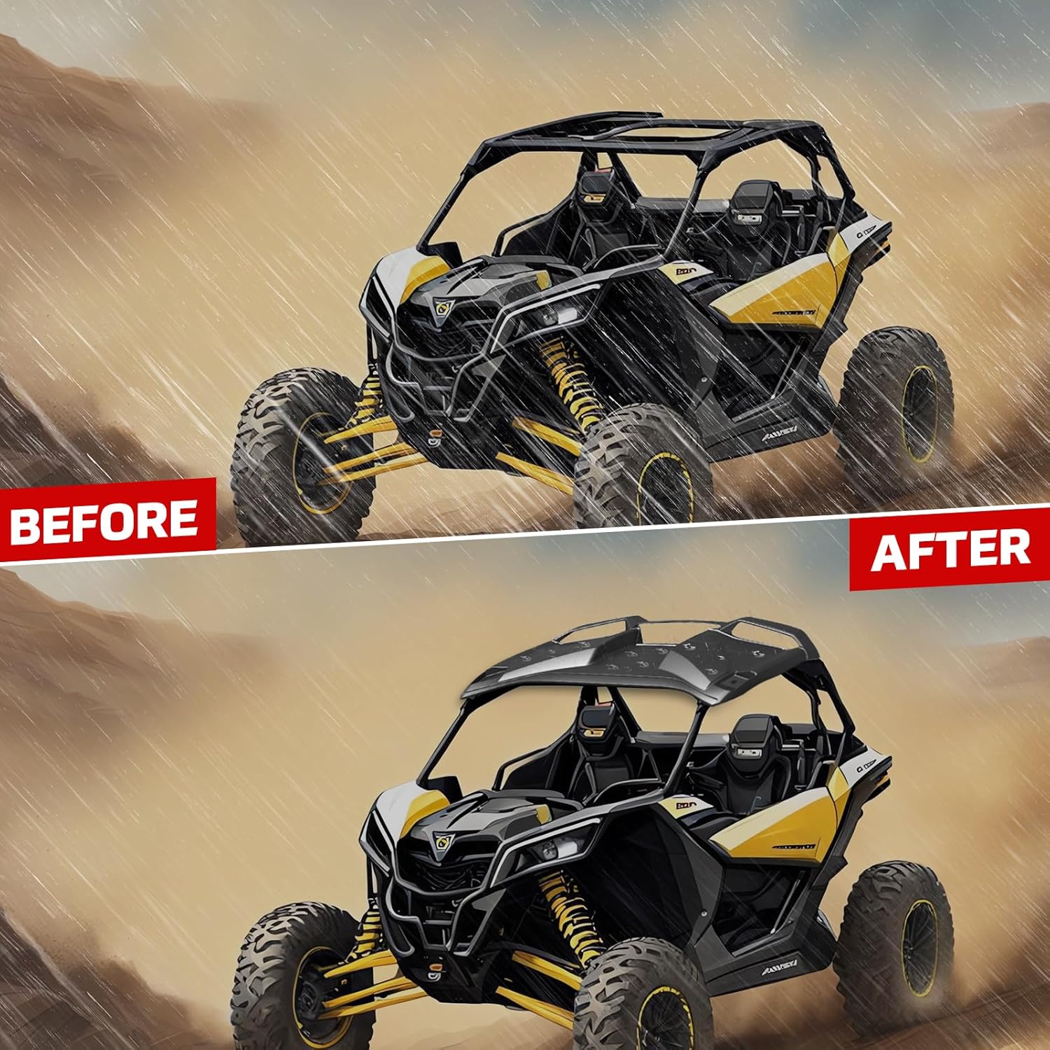 Hard Roof Top for Can-Am Maverick R 2024+, Durable Polyethylene 2-Piece Combination Sun Visor Roof for Can Am Maverick R X RS 2024 2025 Accessories, Replace #705015973, 705015974