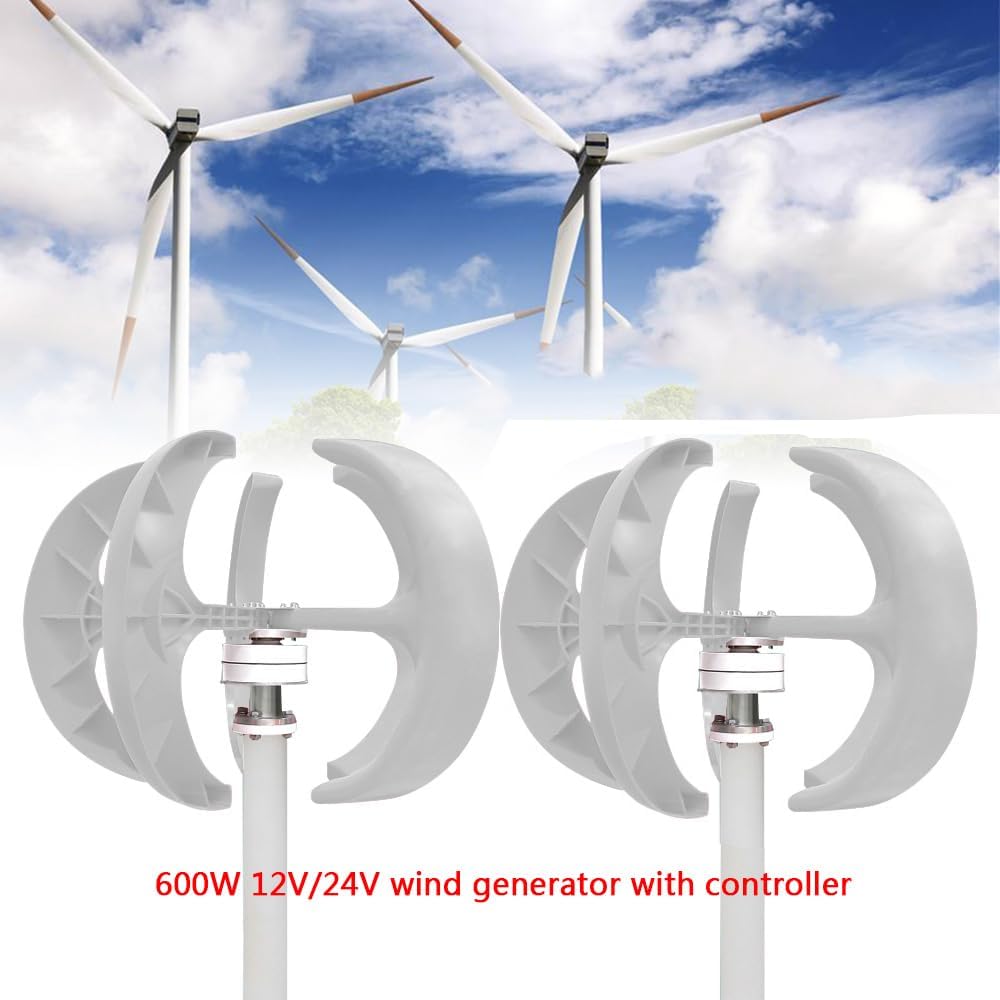 Modern Economy Turbine Wind Generator 5 Blades Vertical Wind Power Turbine Generator White Lantern Style with Charge Controller 600W 24V