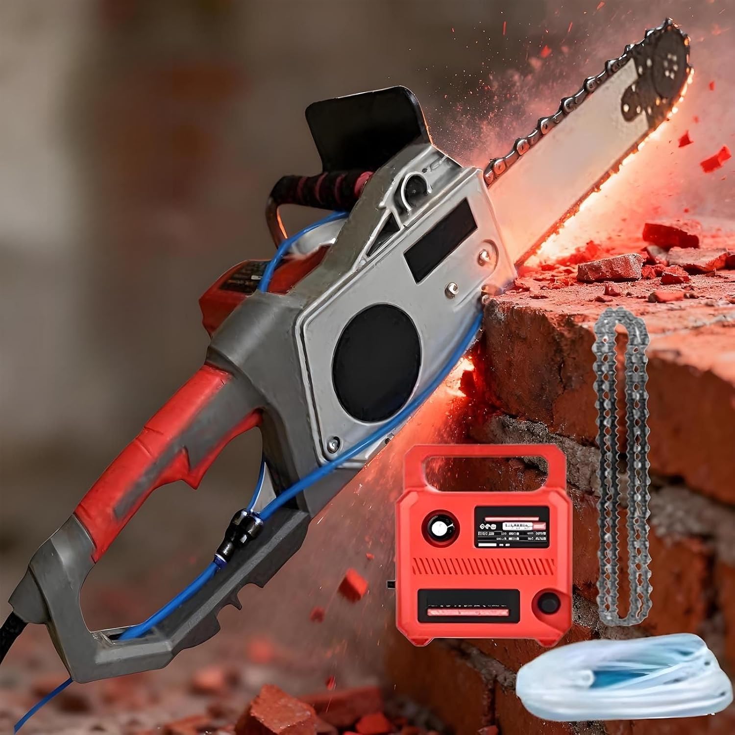 Professional 13.8/18.9In Electric Concrete Chain Saw, 5800/6500W Wall Saw for Concrete with Wet Water Supply,6000rpm Heavy-Duty Dust Removal Cutting for Construction & Demolition 48cm