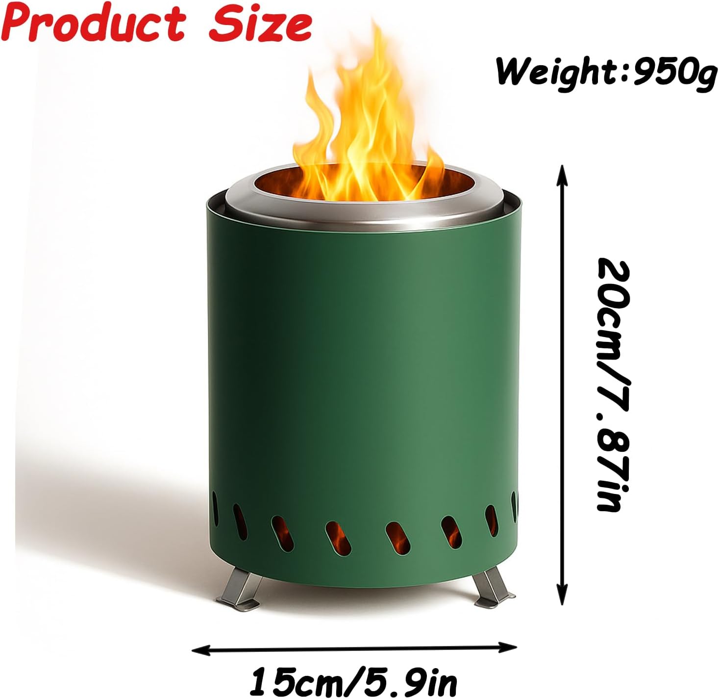 Portable Stainless Steel Wood Burning Stove Bonfire, Easy to Carry, Smokeless Firepit for Outside Outdoor Patio Camping Backyard(Size:5.9 * 7.87in,Color:Green)