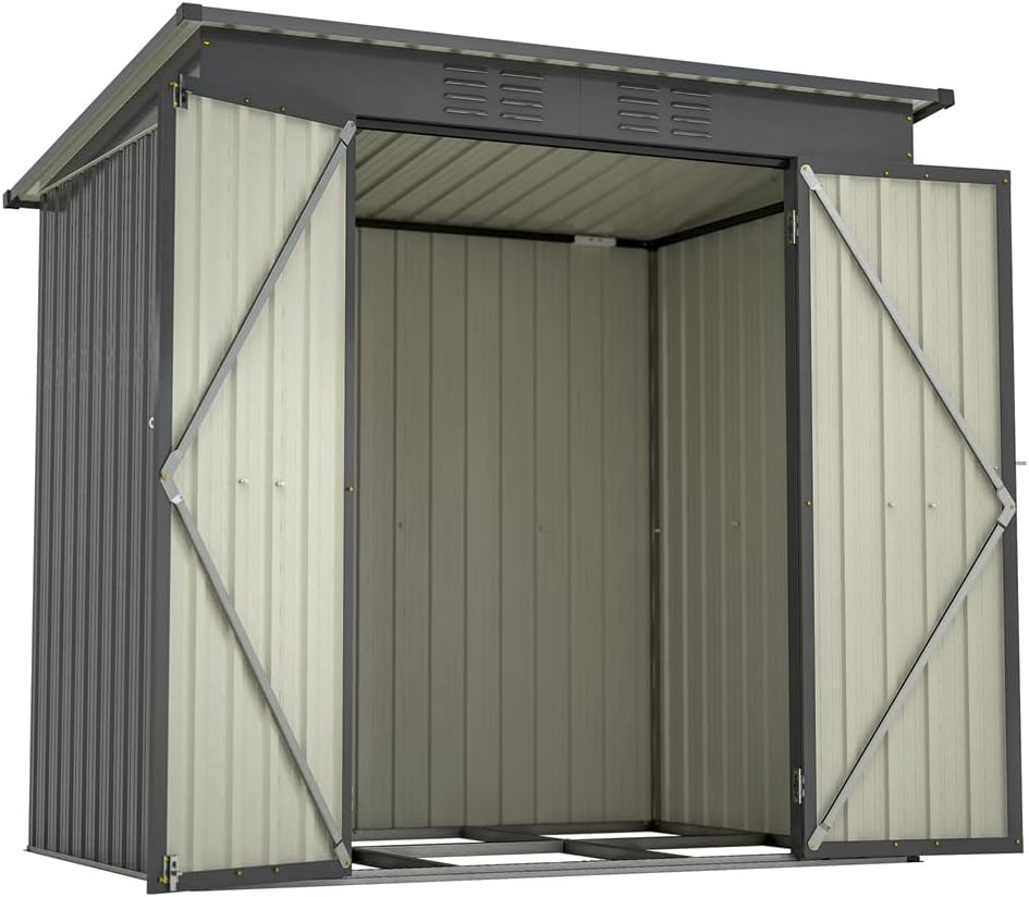 Outdoor Storage Shed, 6FTx4FT Lockable Metal Garden Shed with 2 Integrated Punched Vents, Tool Shed Storage House with Double Hinged Door