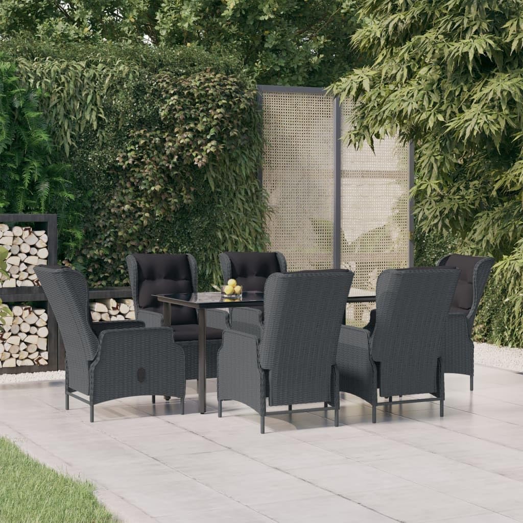 Furniture Sets 7 Piece Patio Dining Set Dark Gray Poly Rattan,Patio Dining Set with Reclining Chairs and Durable Construction for Outdoor Comfort Garden Conversation Sets