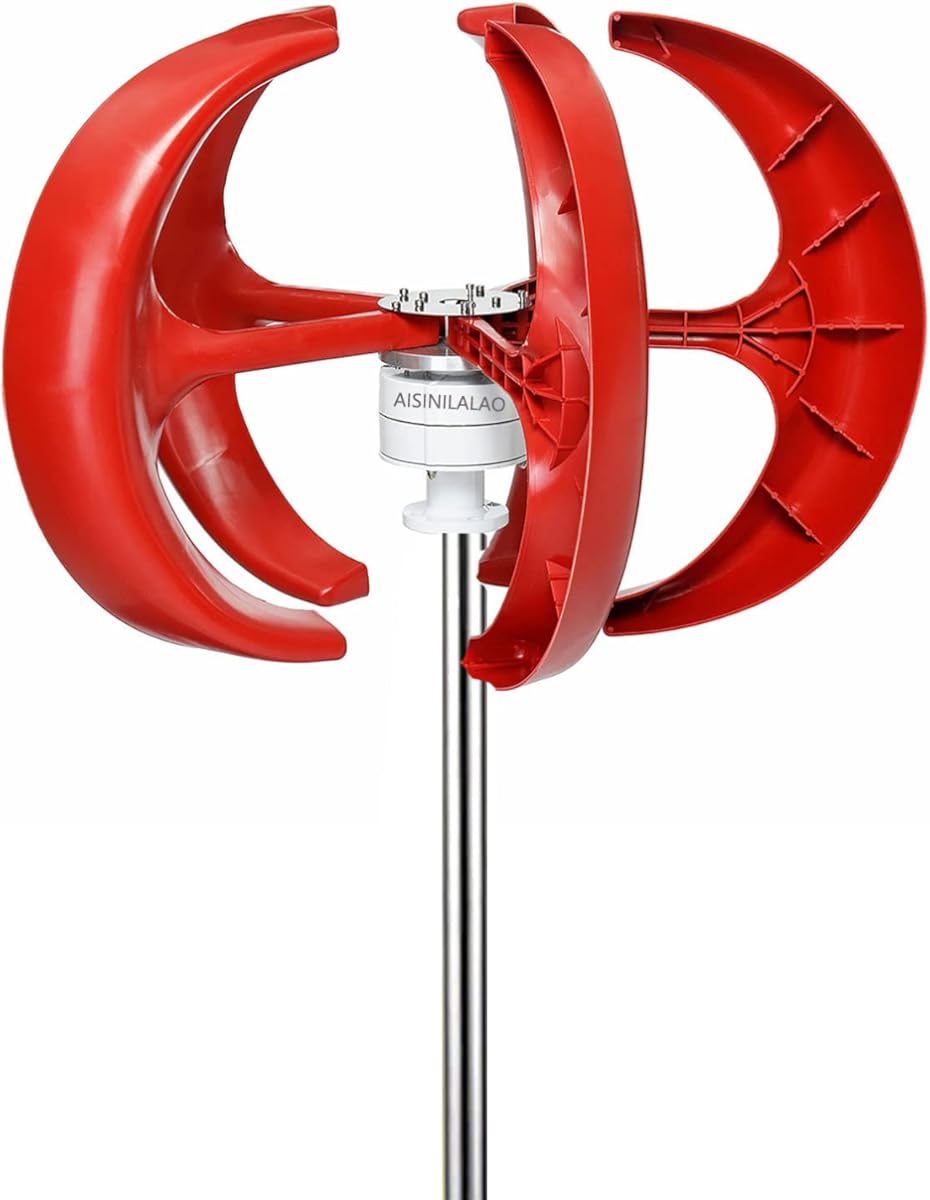 3000W Vertical Wind Turbine Generator Kit, 12V 24V 48V 5 Blades Wind Turbines Generator with MPPT Controller Kit for Home Hybrids Streetlight (Red)