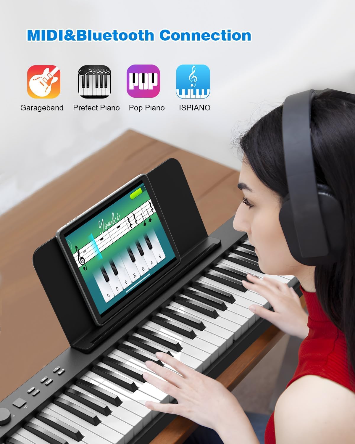 Folding Piano Keyboard 88 Key, Portable Piano Keyboard with Standard Semi Weighted Key, Foldable Piano Support Bluetooth/MIDI with Pedal, Speakers, Ideal for Beginner and Adult