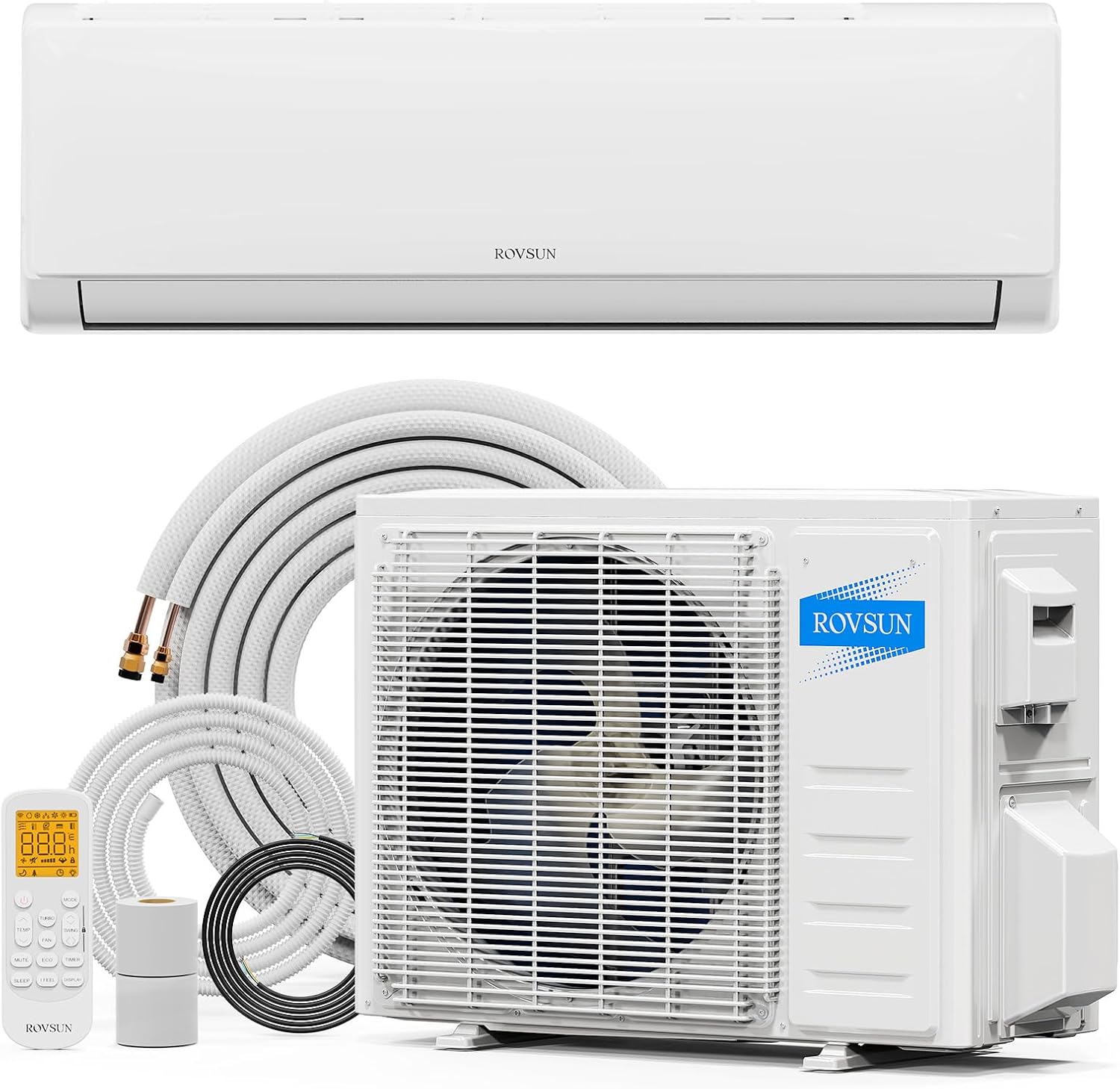 ROVSUN 9000 BTU Mini Split AC/Heating System with Inverter, 19 SEER2 Energy Saving 115V Ductless Split-System Air Conditioner with Pre-Charged Condenser, Heat Pump, Remote Control & Installation Kit