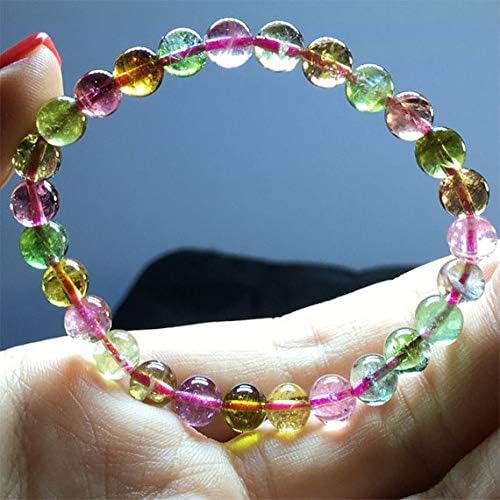 1 strands natural colorful pink blue purple red clear afghan mix tourmaline multi-color stretch bracelet round beads 7mm 04449