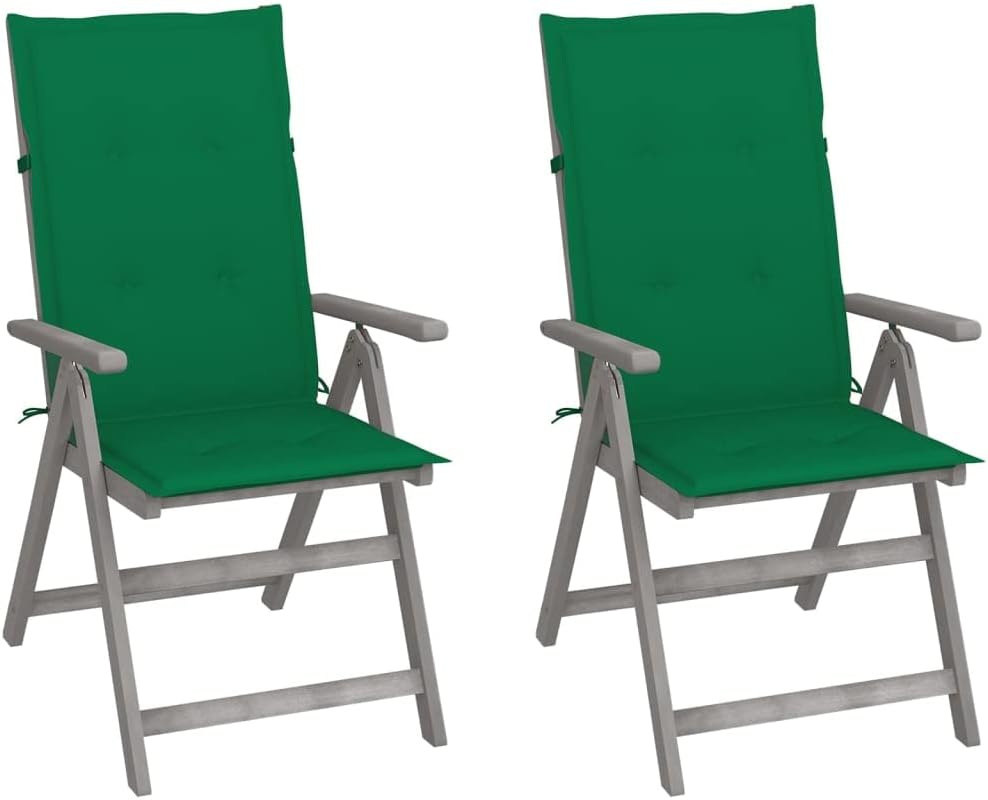 Patio Reclining Chairs 2 pcs with Cushions Solid Acacia Wood,Premium Acacia Wood Patio Reclining Chair Set with Adjustable Positions and Water-resistant Cushions for Ultimate Outdoor Comfort Outdoor F