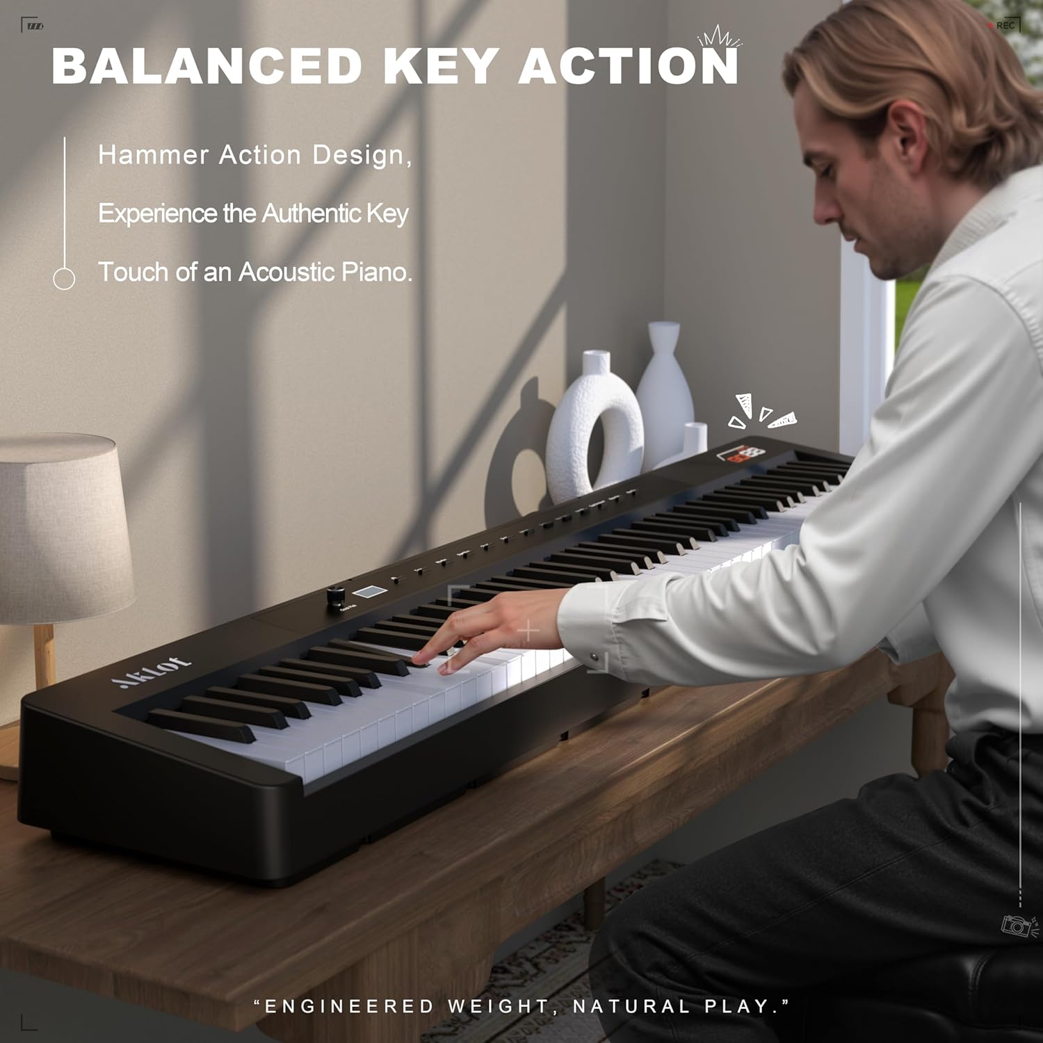 AKLOT Beginners Portable Keyboard Piano: Home Digital Piano with 88-Key Graded Hammer Action, Electric Triple Pedal, Dual 25W Speakers, USB-MIDI, Lesson Book, Headphones and Keyboard Stickers AUR-GO