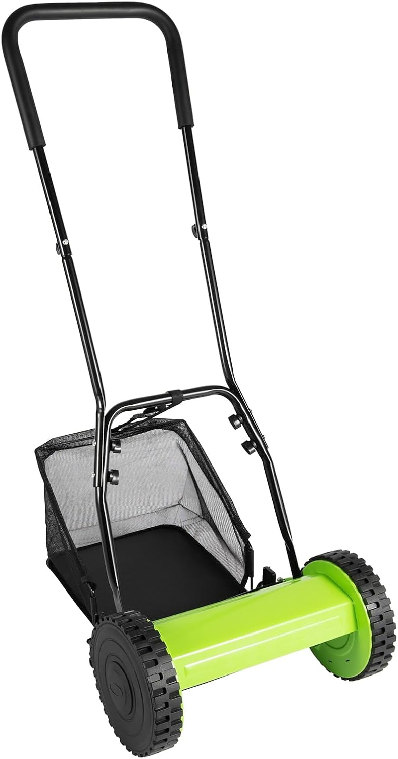 Push Reel Lawn Mower 11 Inch, 5 Blades Manual Push Mower, 0.47-1.77 in Adjustable Cutting Height, Lawn Sweeper Pull Behind,Walk-Behind Lawn Mowers for Green Lawns, Driveways, Courtyards