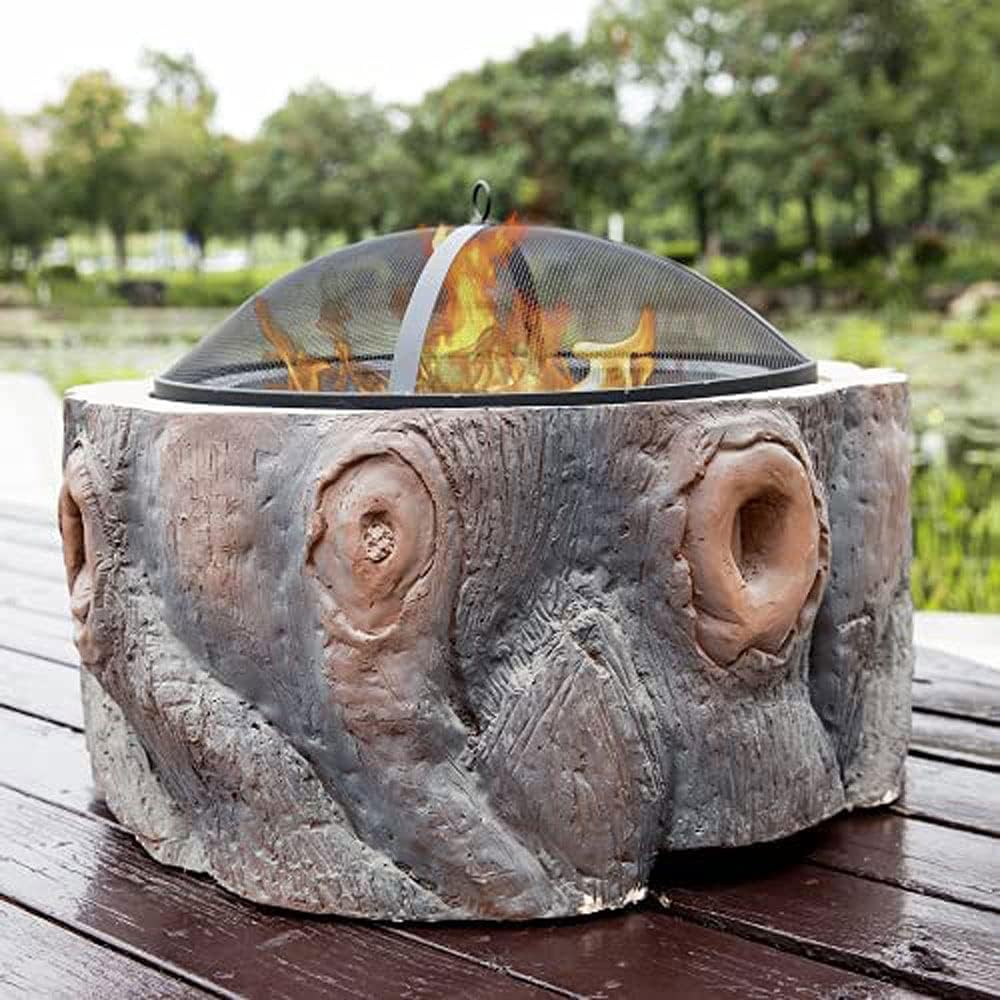 Campfire Patio Fire Pit, Fire Pit Outdoor Wood Burning,Outdoor Fire Pit Bowl, Round Wood Burning Patio Firebowl with Portable Poker and Spark Screen 29.5In