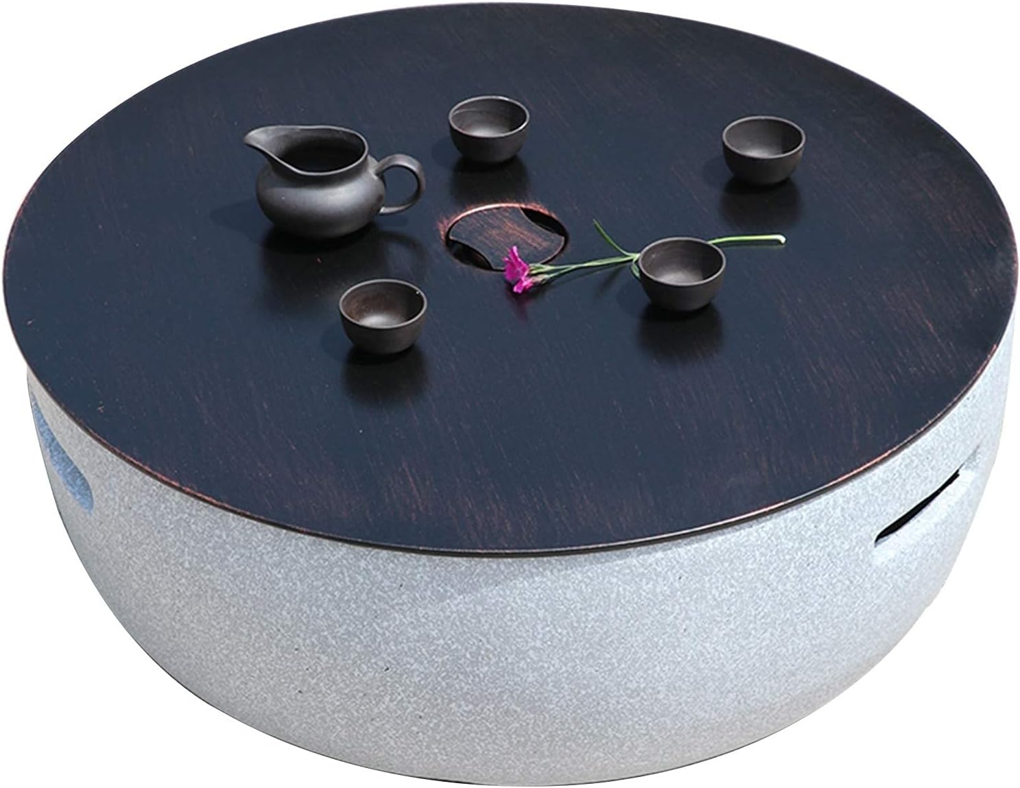 Outdoor Fire Pit Garden Terrace Round BBQ Table,Outdoor Wood Burning Fire Bowl with Spark Screen and Poker