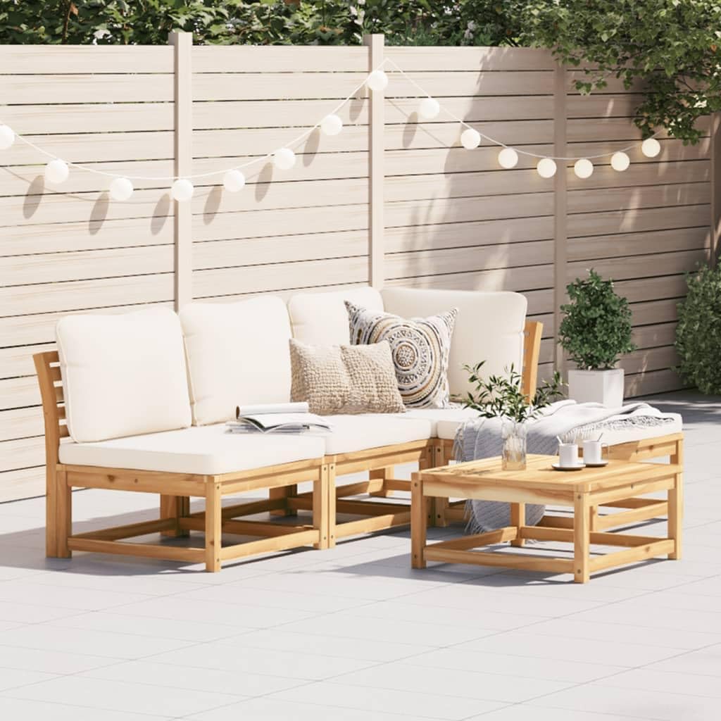 5 Piece Patio Lounge Set with Cushions Solid Wood Acacia,Acacia Wood Garden Lounge Set with Cushions for Patio and Garden Outdoor Furniture Sets, Sectional Sofa Units