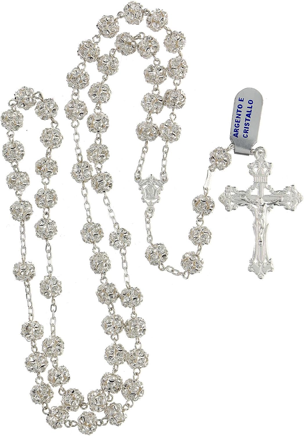 Rosary Beads in 925 Silver with 8mm Beads Encrusted with Crystals