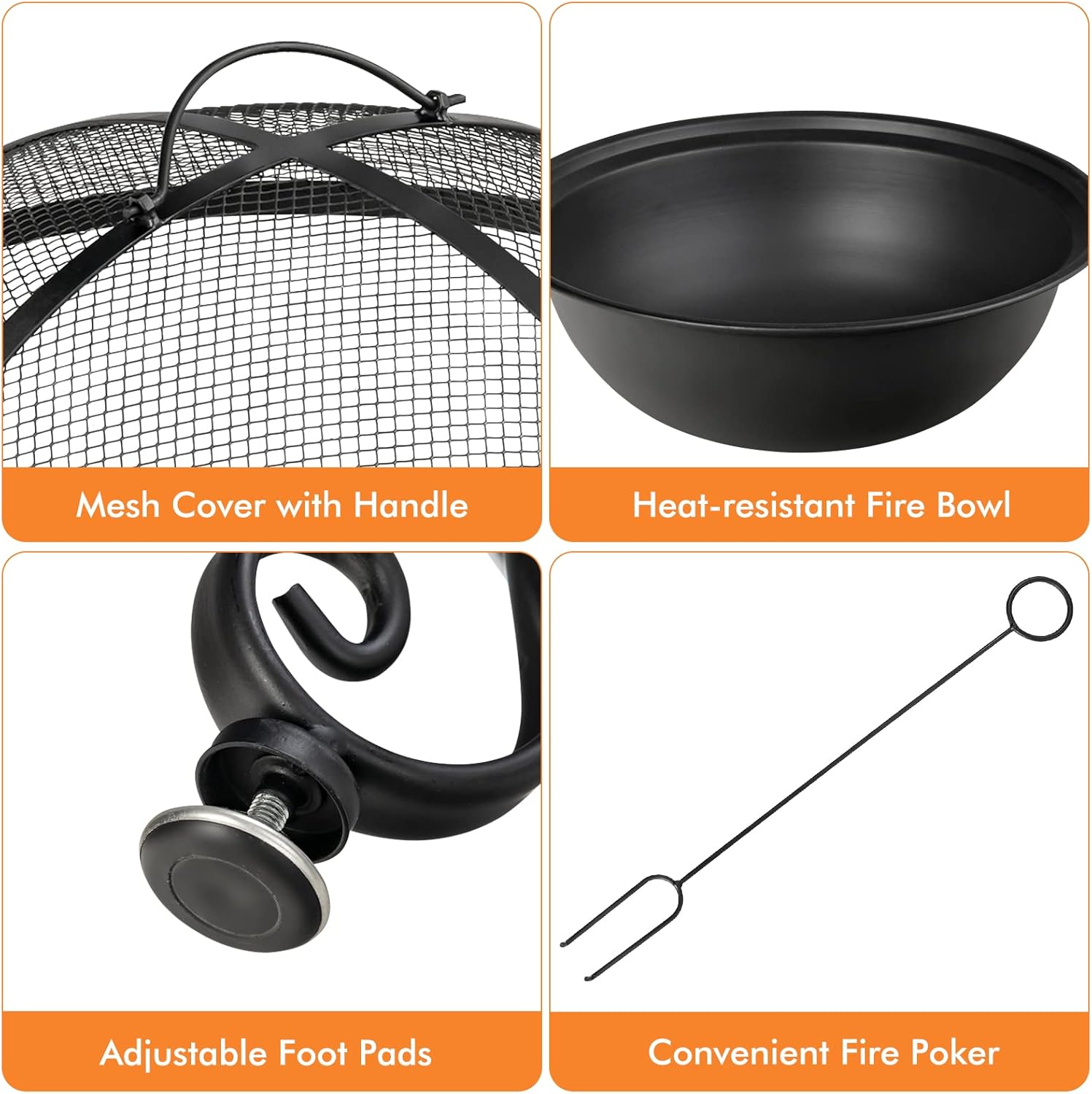 Giantex Fire Pit Table 4-in-1 Outdoor Dining Table, 36 Inch Multifunctional Metal Round Patio Table, Wood Burning Fire Pits with Cover, Grill Grate, Poker for Garden, Poolside, Backyard Fireplace