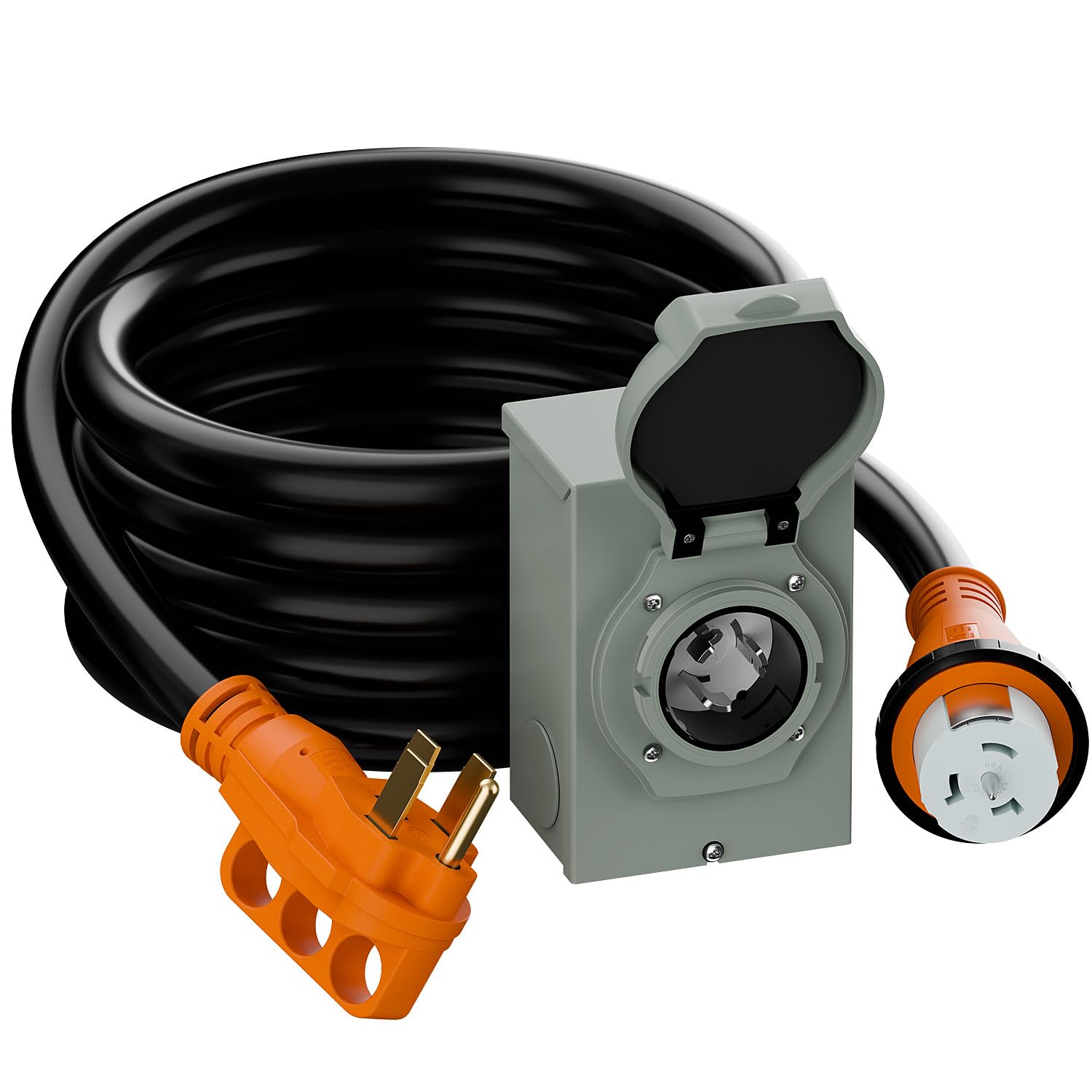 Nema SS 2-50P Waterproof RV 50Amp Power Inlet Box and SS 2-50P Extension Cable 15FT AC0069