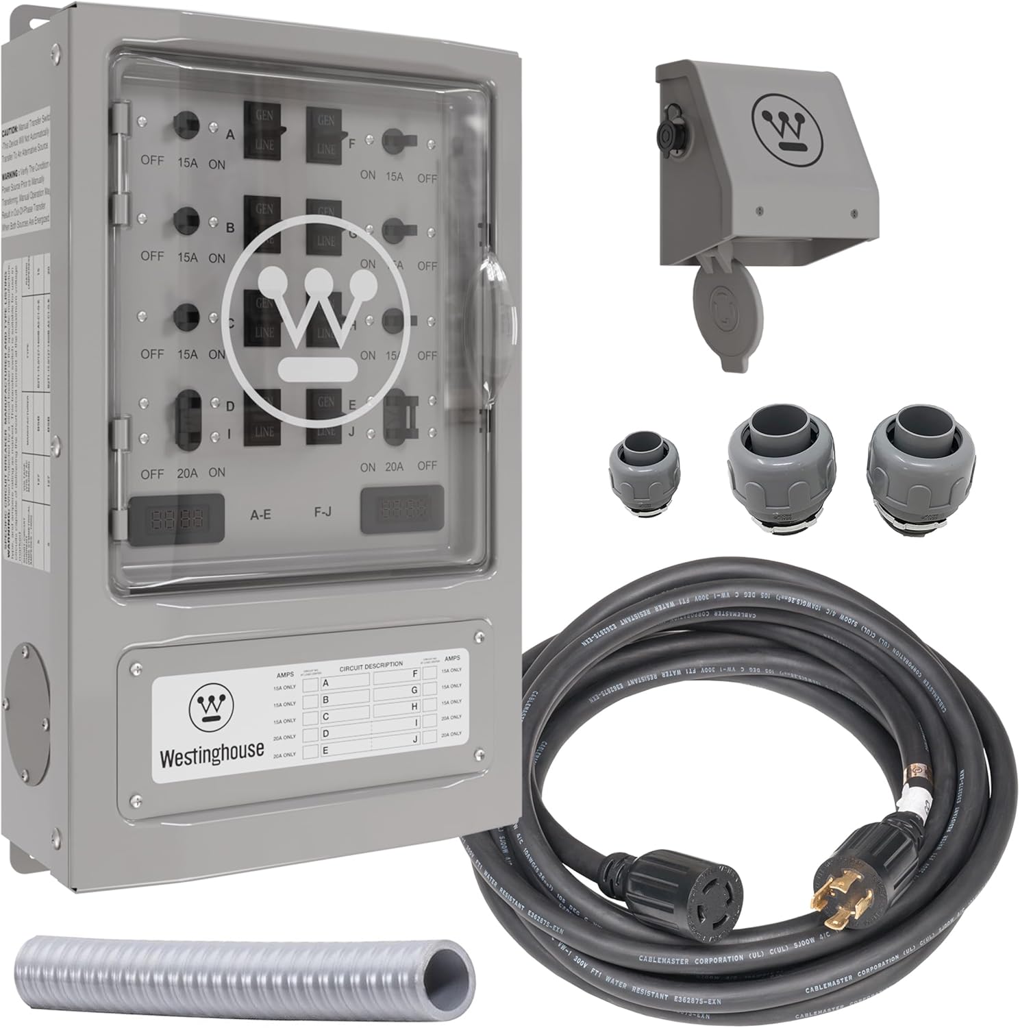 Westinghouse 30 Amp Transfer Switch Kit with 8 Circuits, Compatible with Generators up to 7500 Running Watts,Grey
